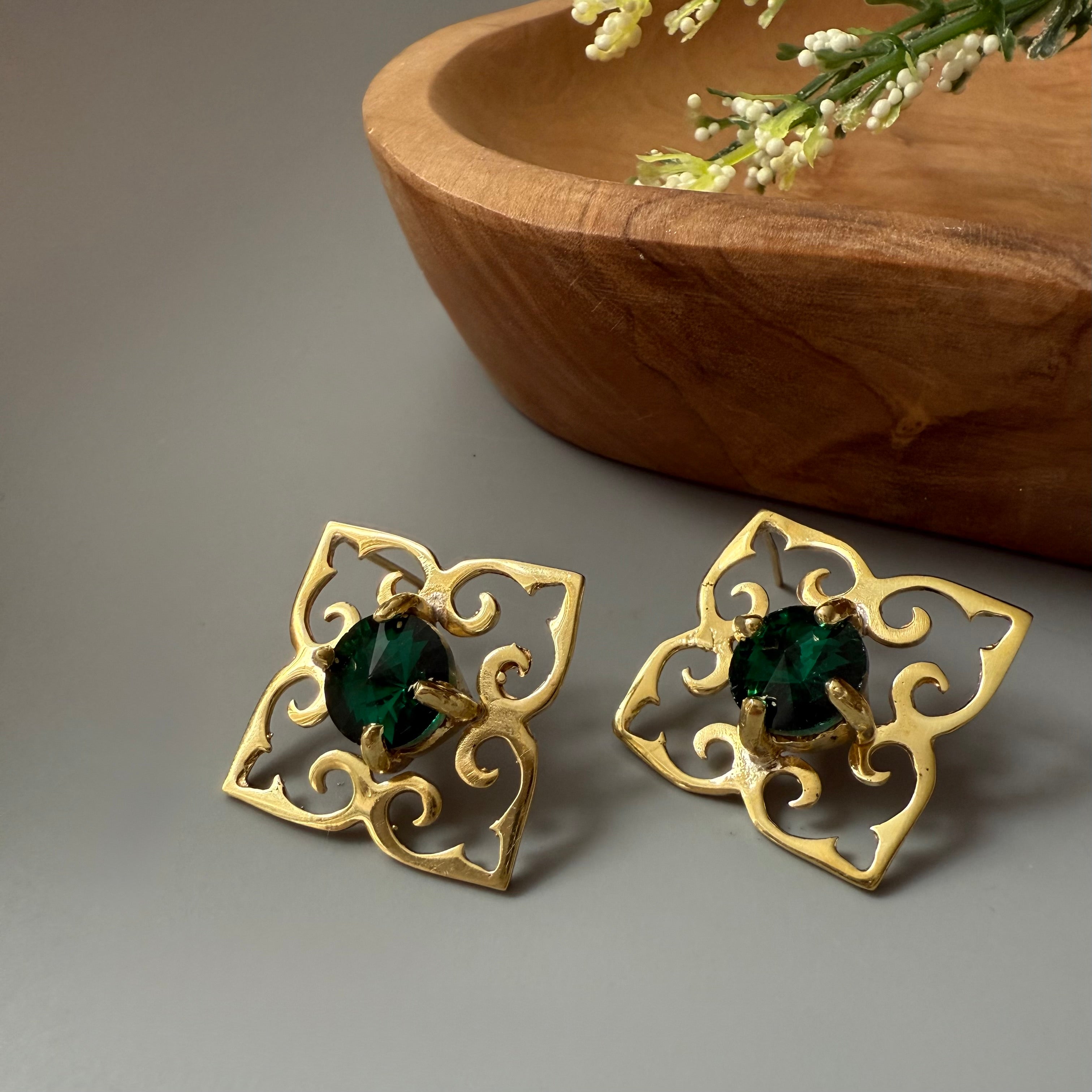 Persian Handmade Earrings with Eslimi Design and Shiny Crystal