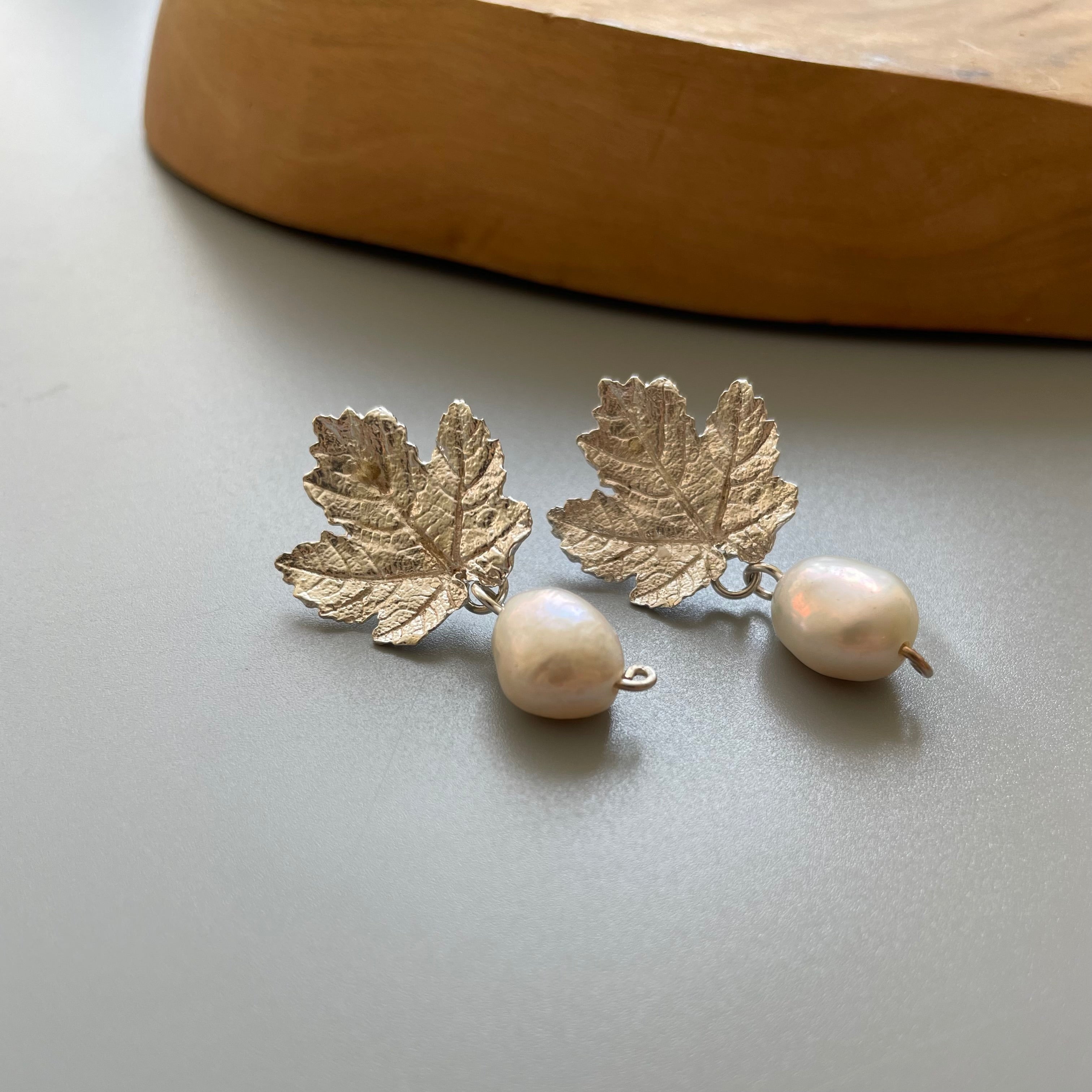 Persian Necklace Maple Leaf Silver Earring and Necklace with Pearl: Persian Jewelry-AFRA ART GALLERY