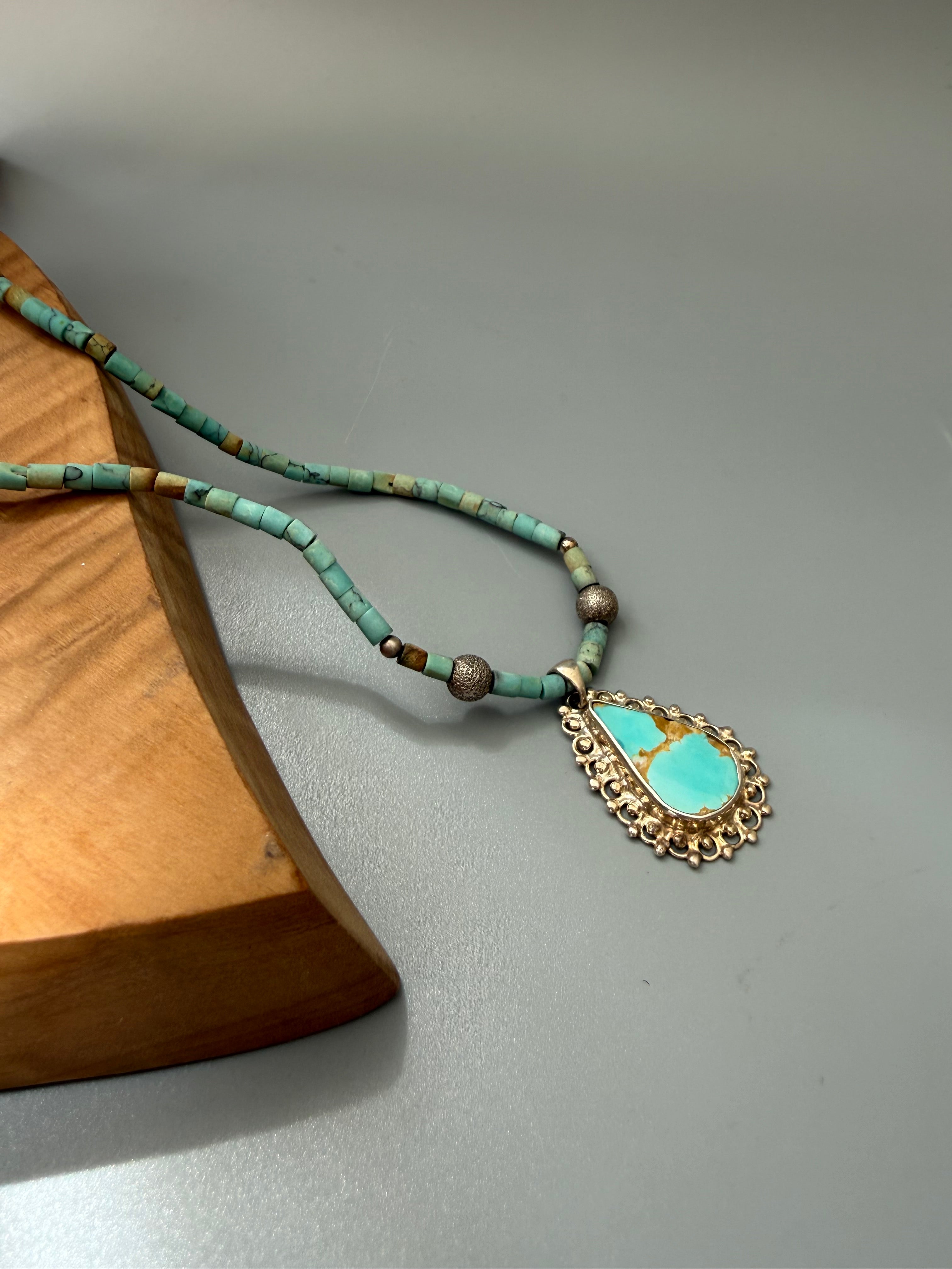 Handmade  Silver Necklace with Natural Turquoise - AFRA ART GALLERY