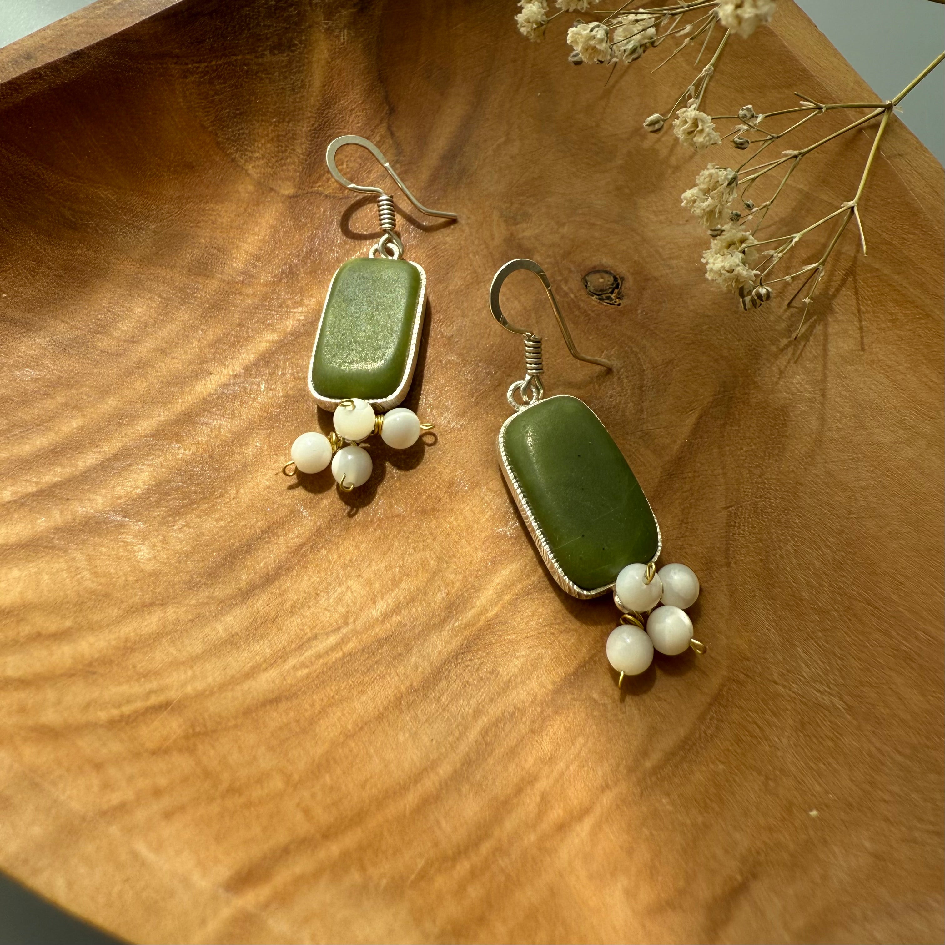 Persian Earrings-Classic Silver Earrings with Natural Green Gemstone:Persian Jewelry -AFRA ART GALLERY