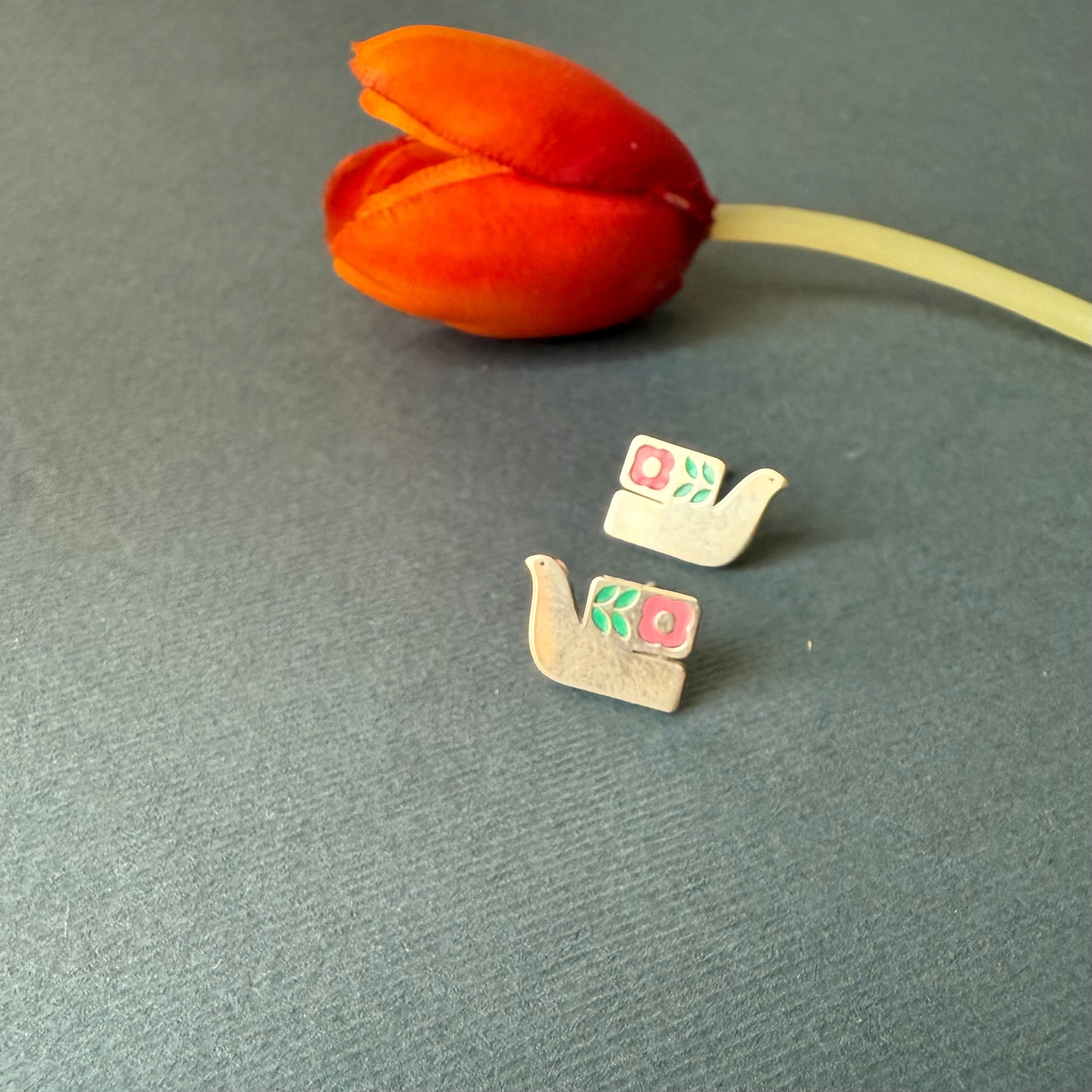 Handmade Bird Silver Earrings With Minimal Design