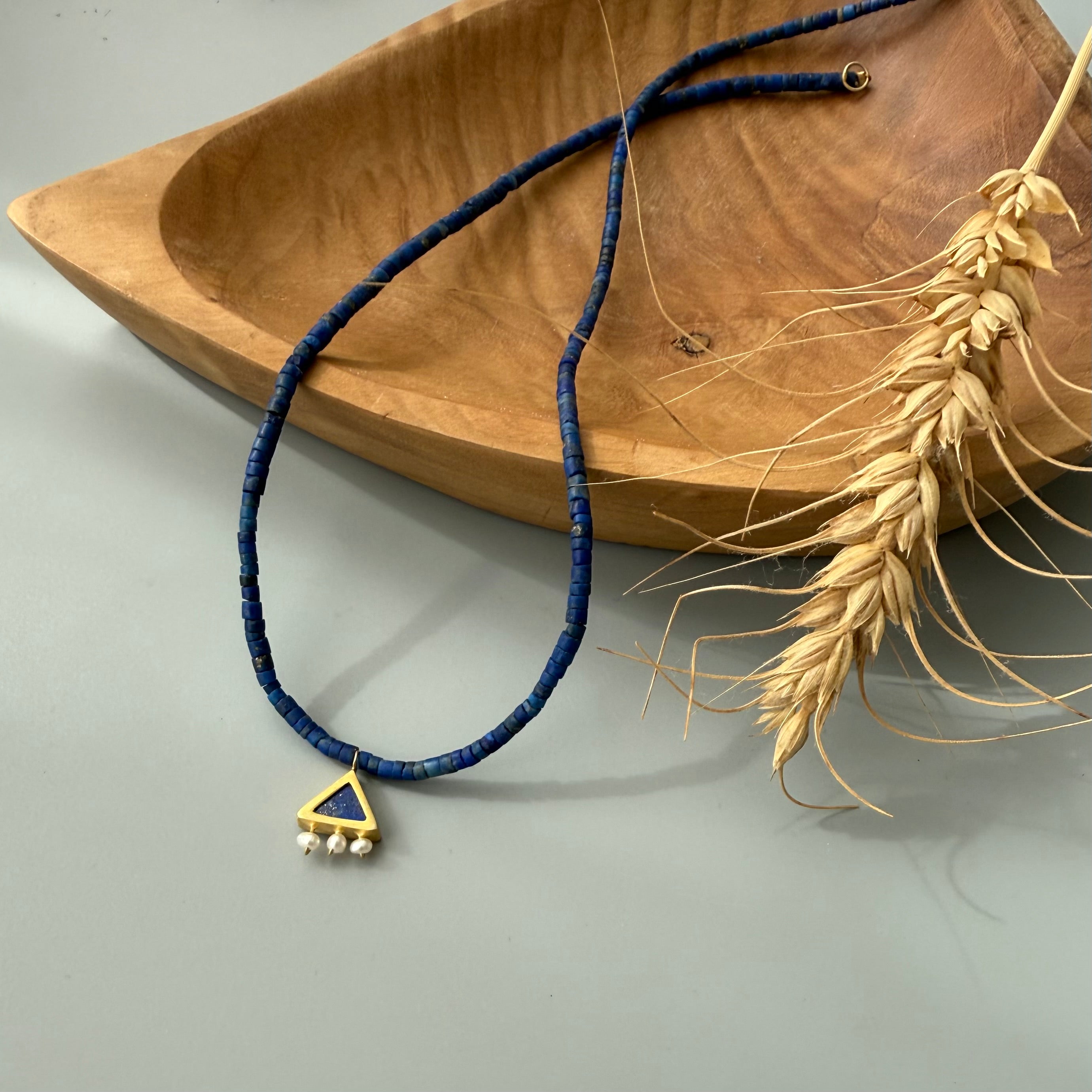 Handmade Silver Set with Natural Lazuli and Pearls - AFRA ART GALLERY