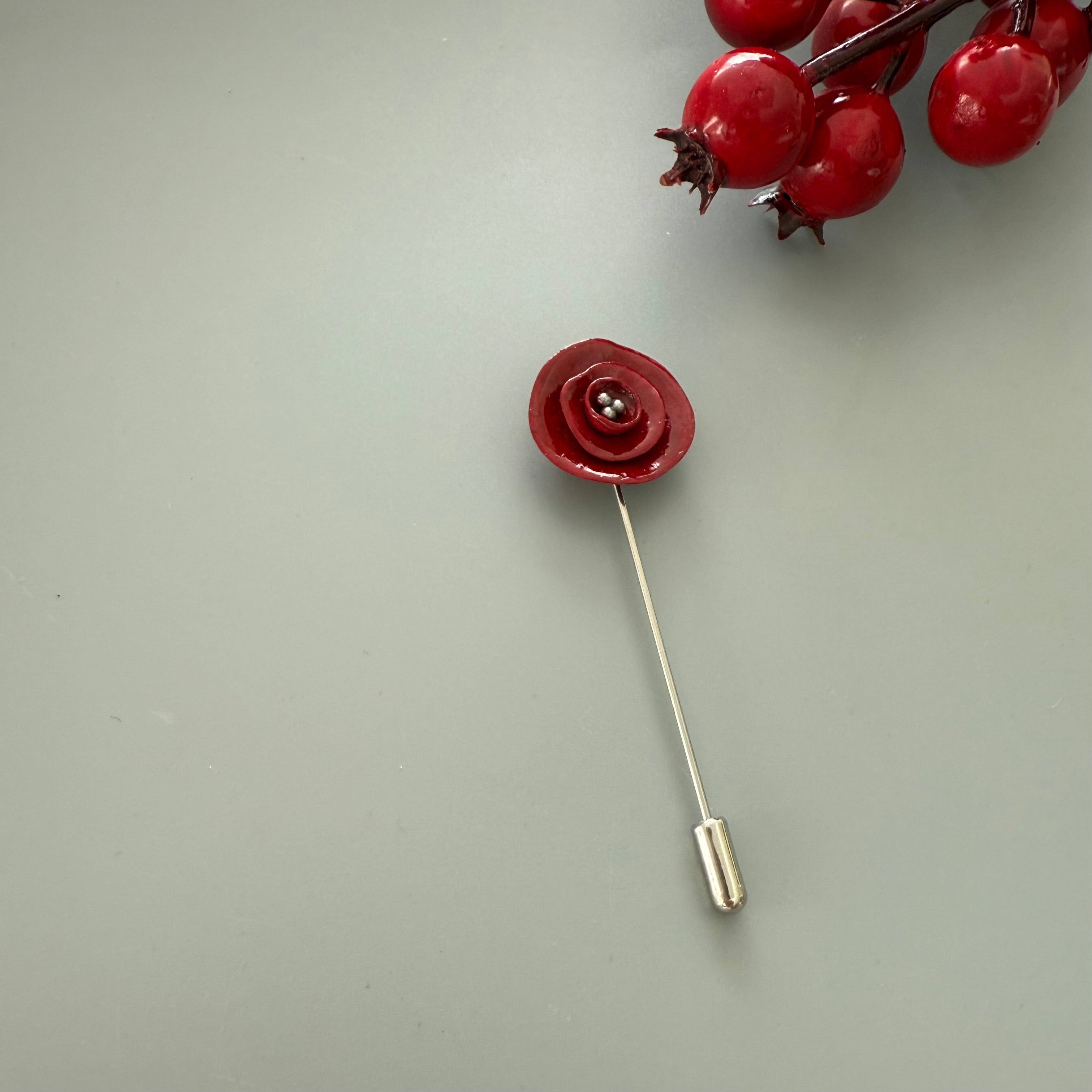 Handcrafted Red Rose Clay Brooch