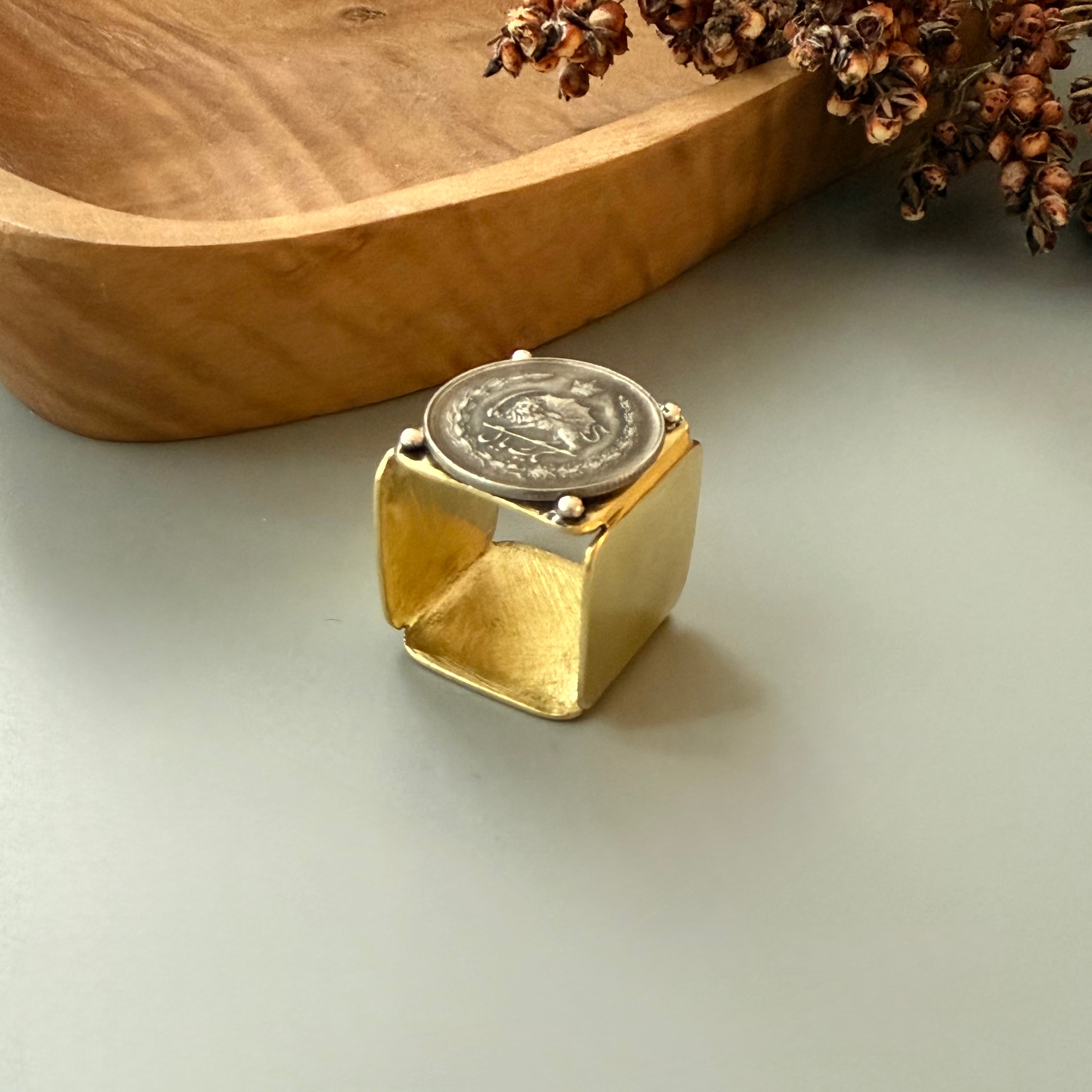 Handmade Brass Rings with Pahlavi Coin - AFRA ART GALLERY