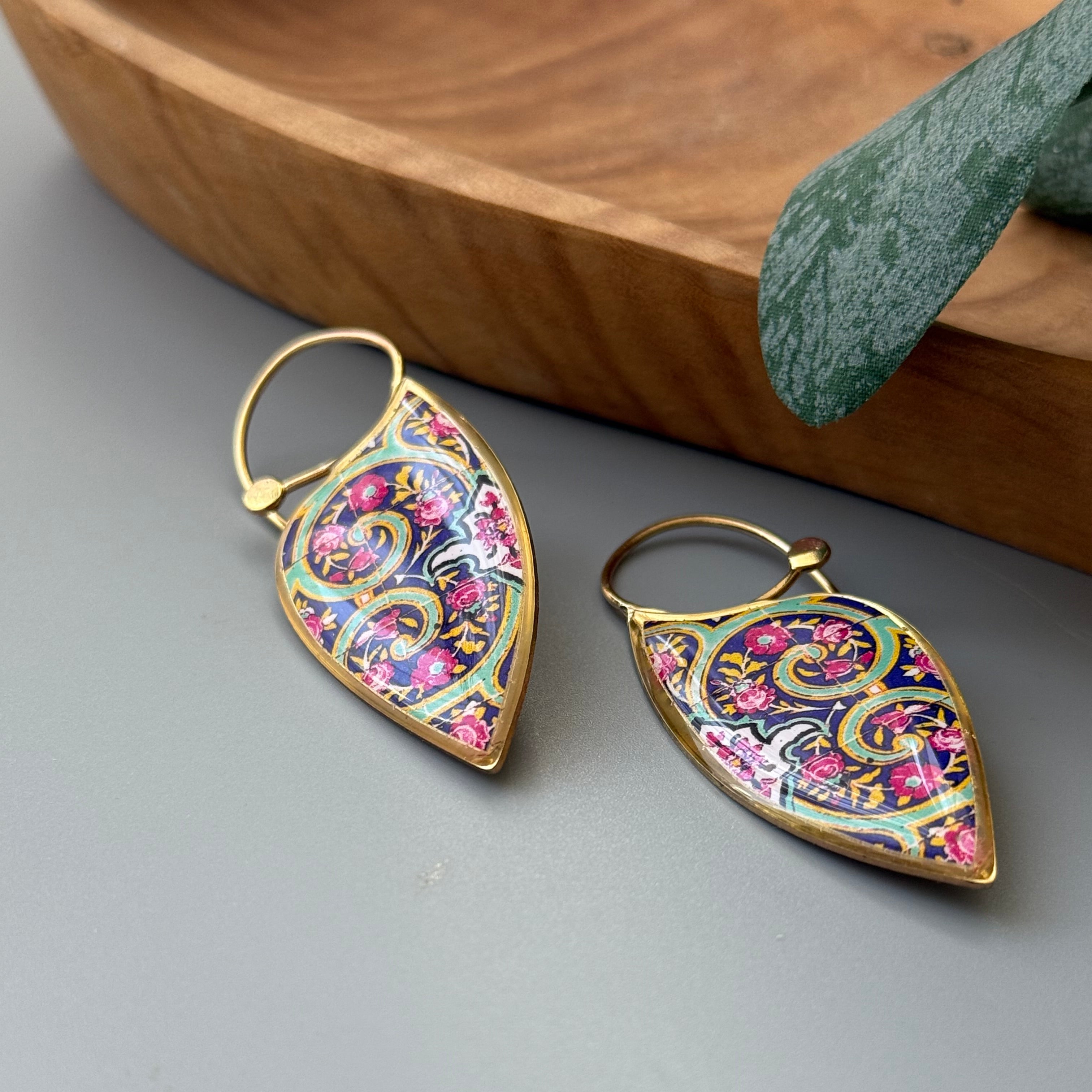 Brass Persian Earrings with Kashi Pattern