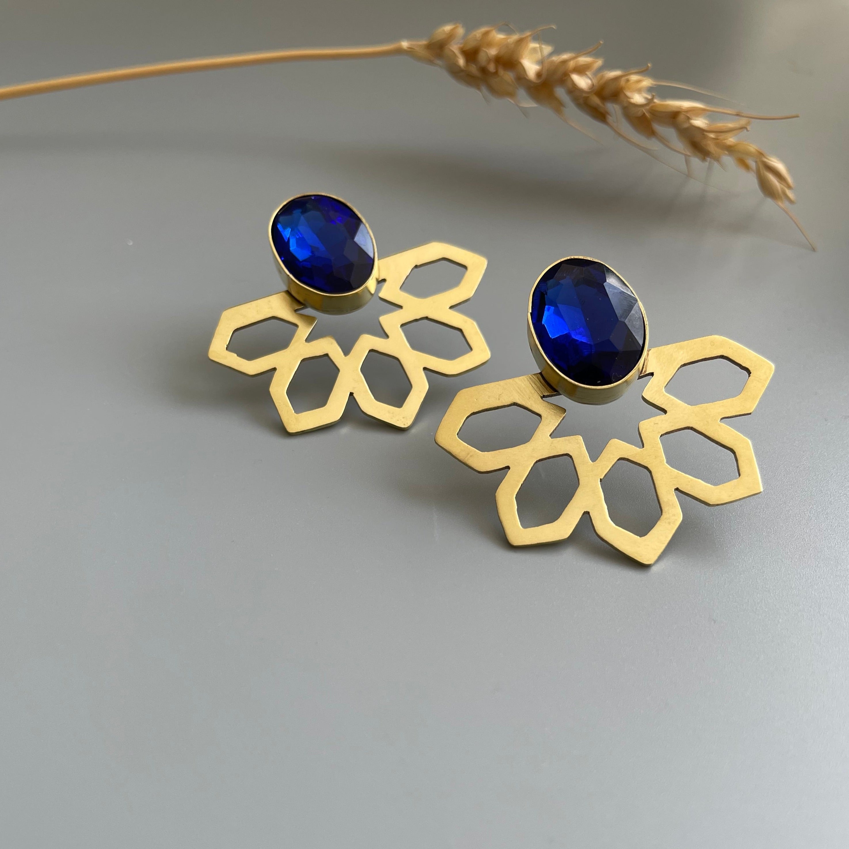 Persian Earrings Handmade Brass Earrings with Eslimi Pattern and Shiny Crystal:Persian Jewelry-AFRA ART GALLERY