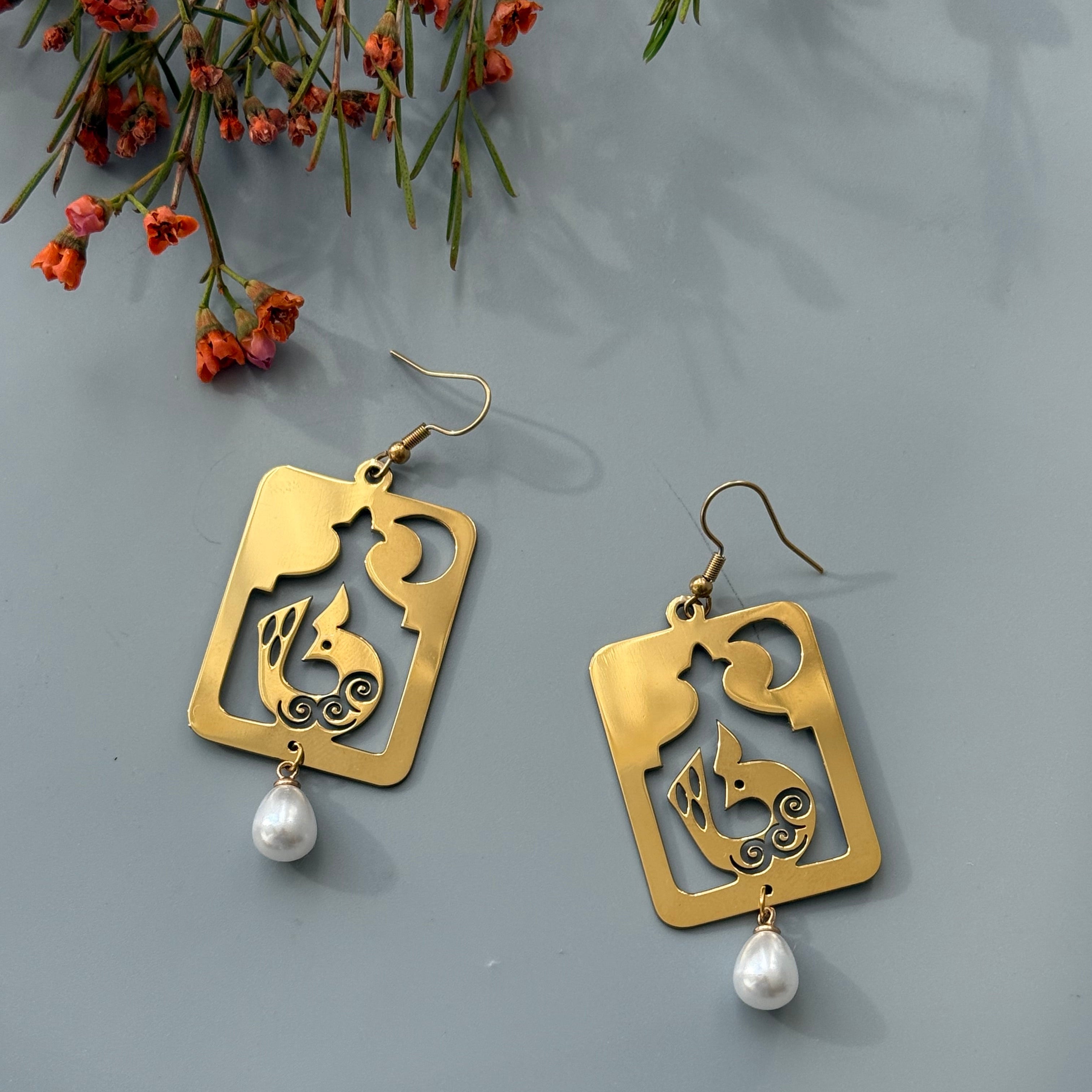 Persian Earrings with Ghoghnos Symbol