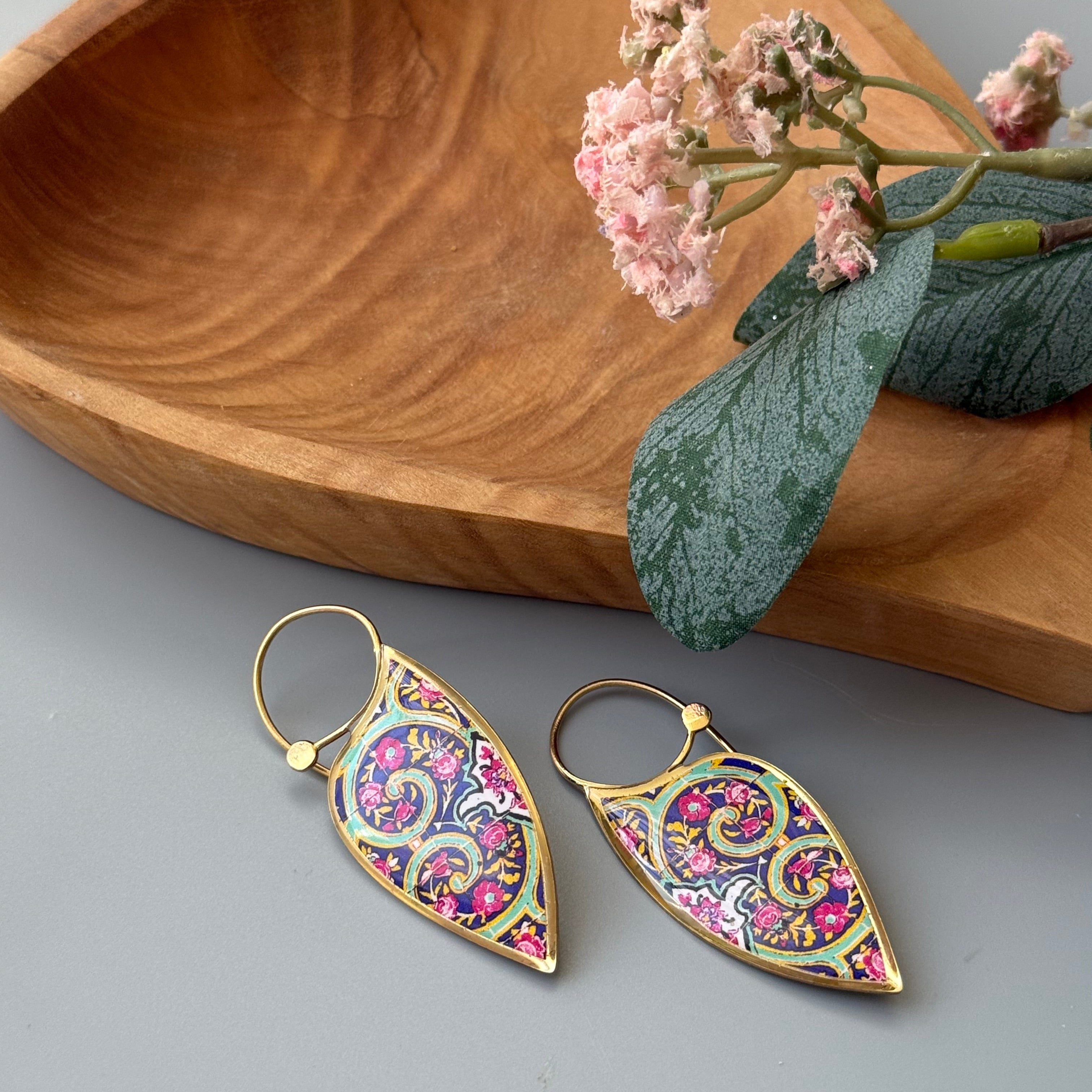 Brass Persian Earrings with Kashi Pattern