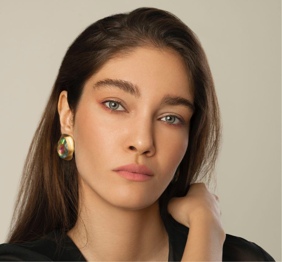 Handmade Cloudy Brass Minimal Earrings with Shiny Crystal