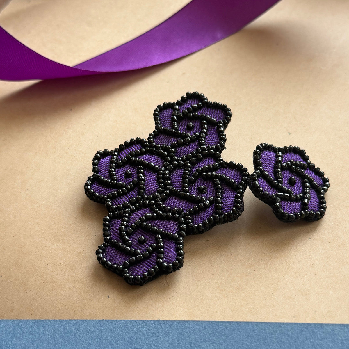 Asymmetrical Embroidery Earring in Violet - AFRA ART GALLERY