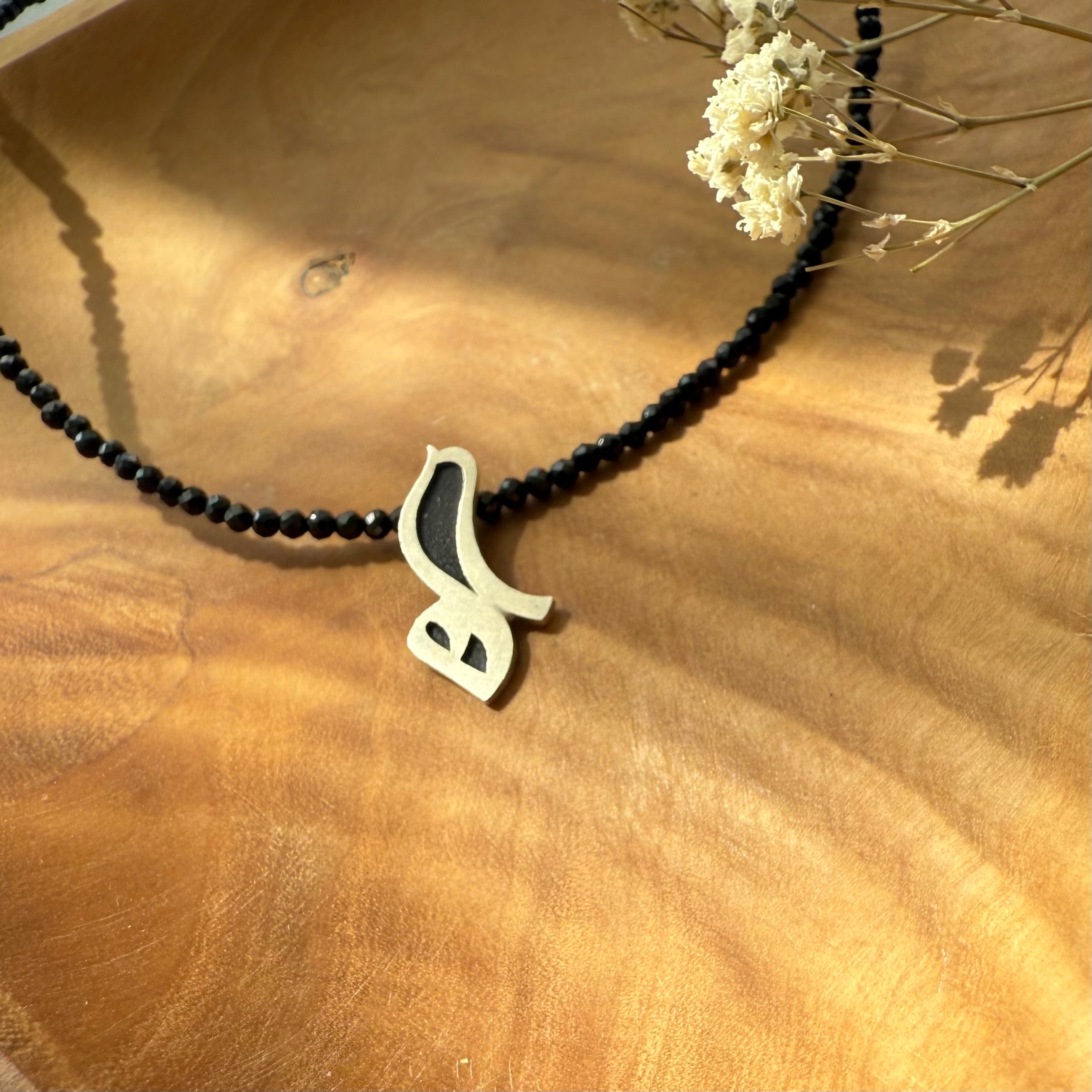 Handmade Silver Bird Necklace with Black Gemstone
