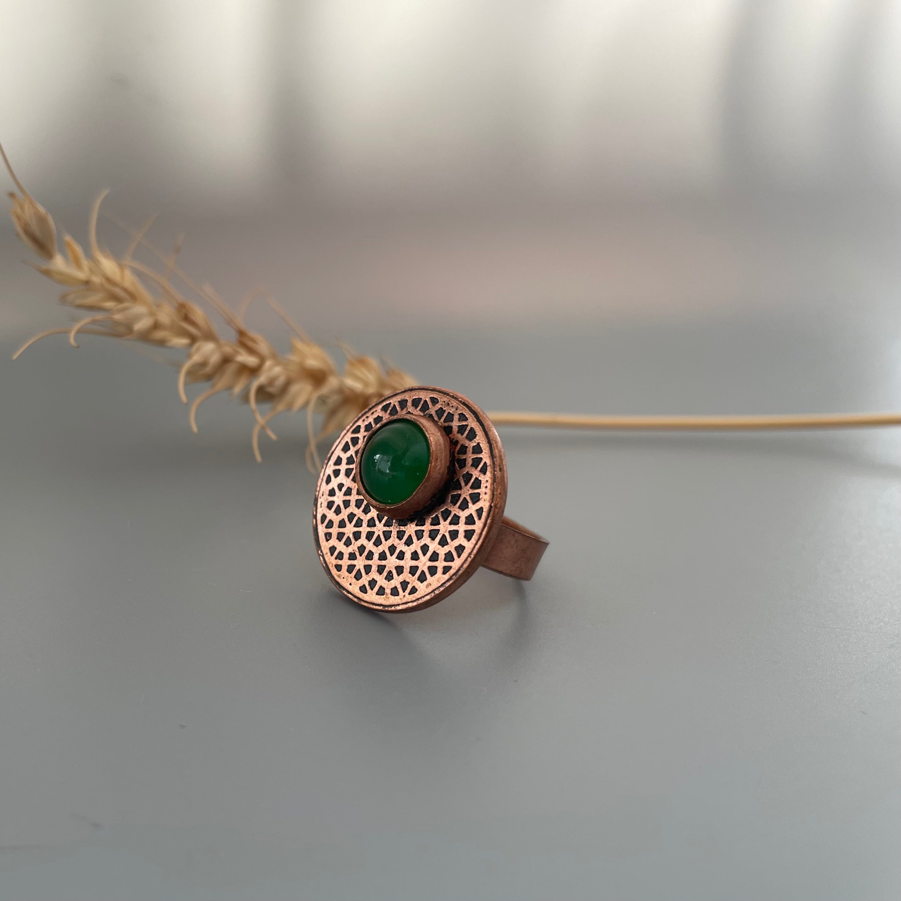 Persian Ring-Handmade Copper Ring with Gemstone:Persian Jewelry-AFRA ART GALLERY