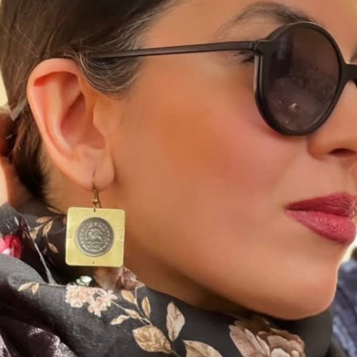 Handmade Brass Dangle Earrings with Pahlavi Coin - AFRA ART GALLERY