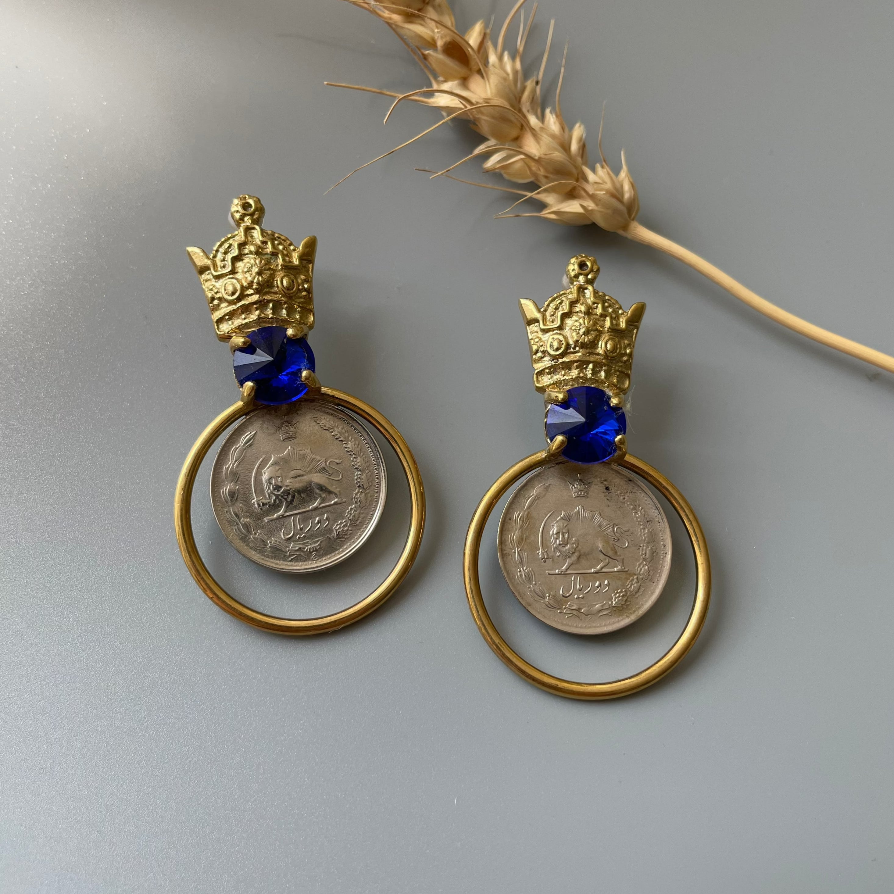 Persian Earrings-Crown Earrings with Shiny Crystal:Persian Jewelry-AFRA ART GALLERY
