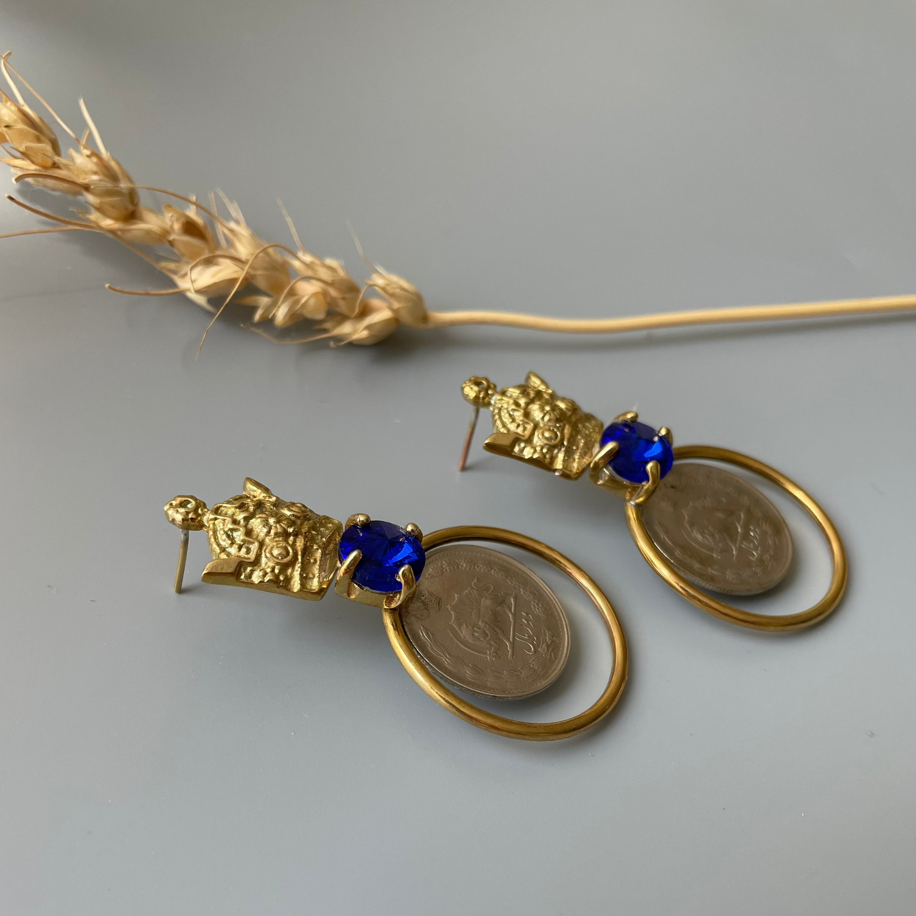 Persian Earrings-Crown Earrings with Shiny Crystal:Persian Jewelry-AFRA ART GALLERY