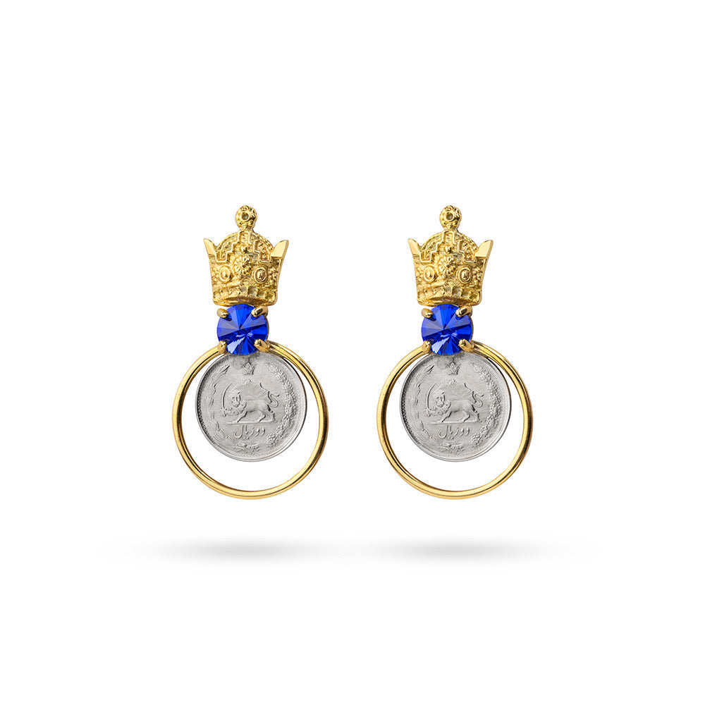 Persian Earrings-Crown Earrings with Shiny Crystal:Persian Jewelry-AFRA ART GALLERY