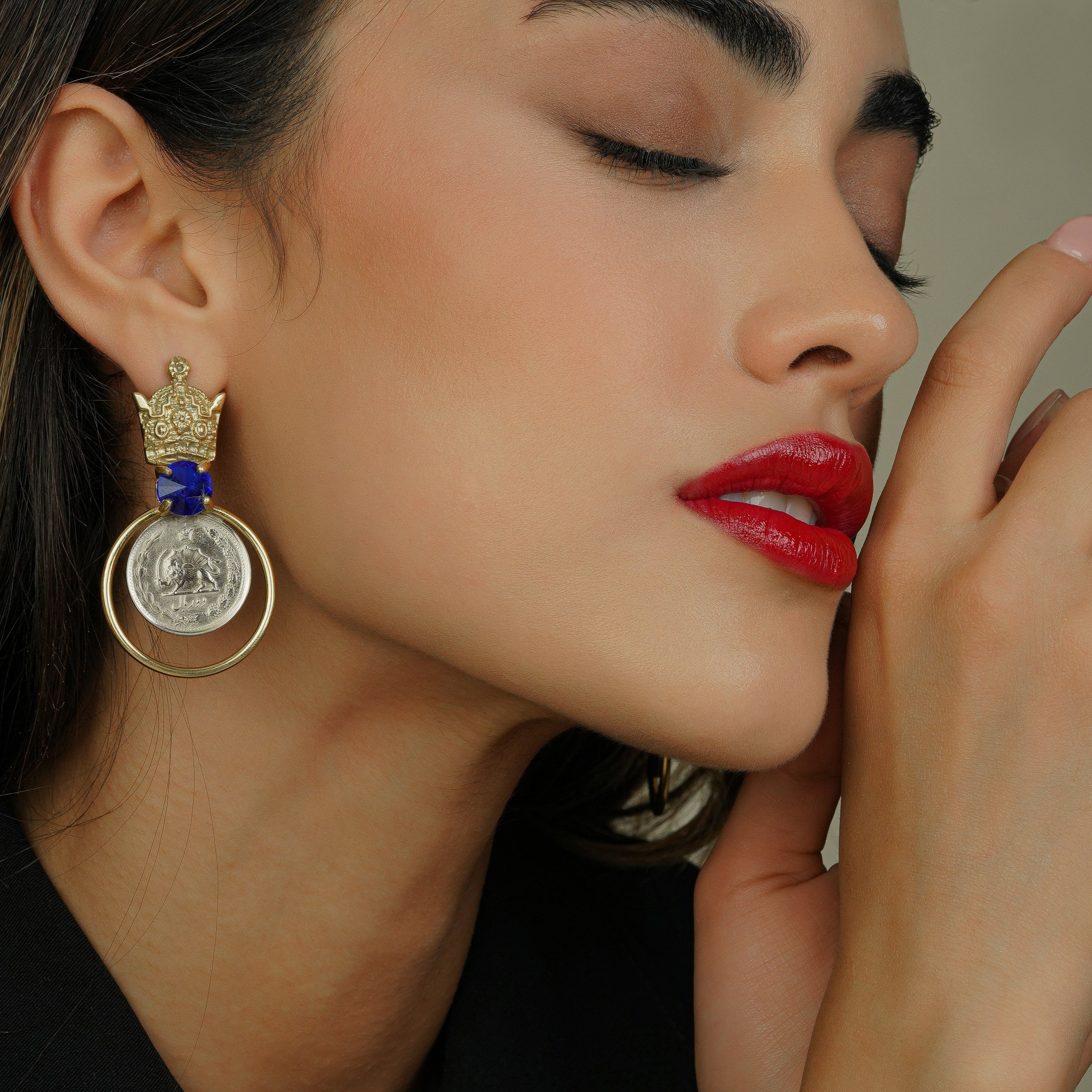 Persian Earrings-Crown Earrings with Shiny Crystal:Persian Jewelry-AFRA ART GALLERY