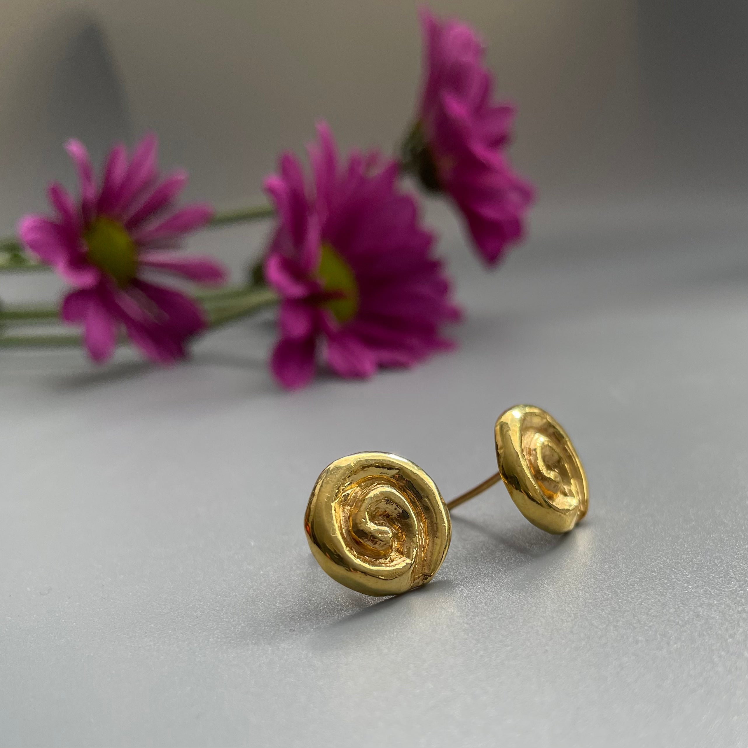 Persian EarringsFlower Shaped Gold Plate Silver Earrings in Minimal Design-jewellery: Persian Jewelry-AFRA ART GALLERY
