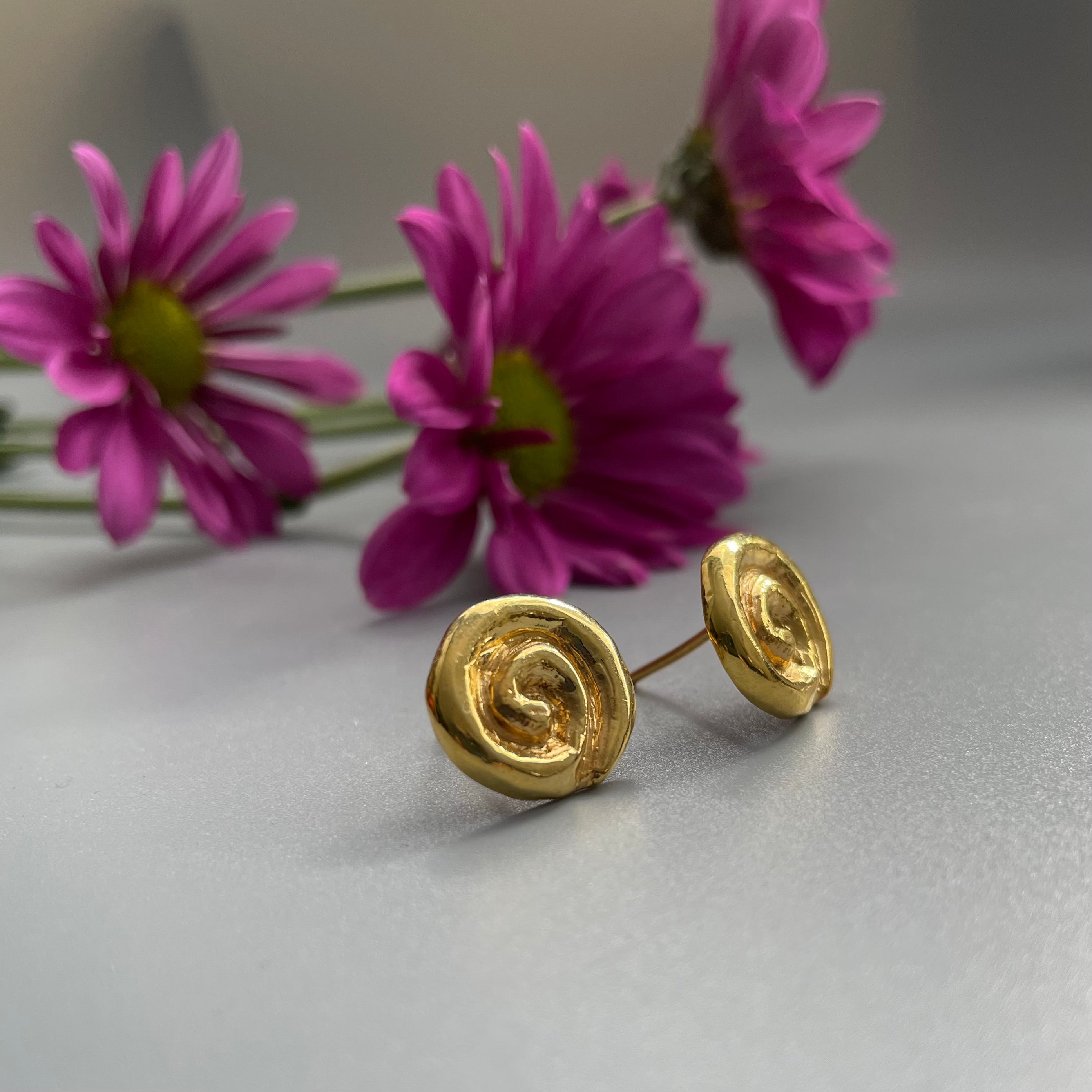 Persian EarringsFlower Shaped Gold Plate Silver Earrings in Minimal Design-jewellery: Persian Jewelry-AFRA ART GALLERY