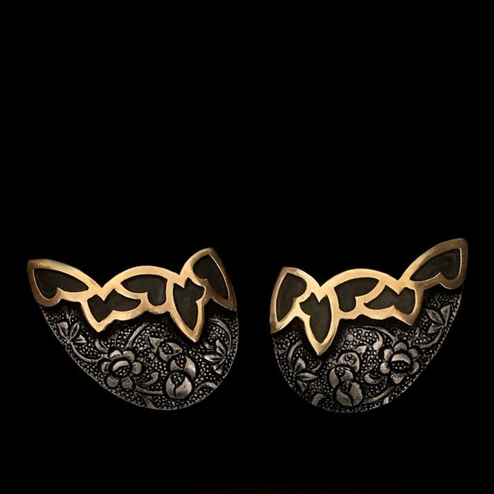 Persian Earrings-Flower and Bird Engraved Small Ear Cuff: Persian Jewelry-AFRA ART GALLERY