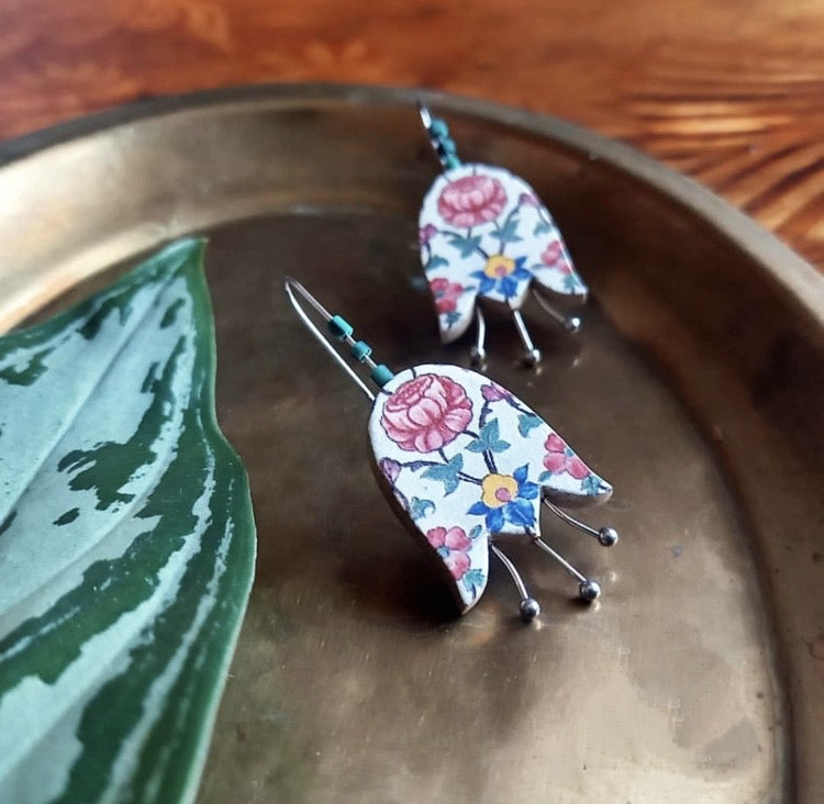 Persian Earrings-Flower shaped Earrings with Colorful Design:Persian Jewelry-AFRA ART GALLERY