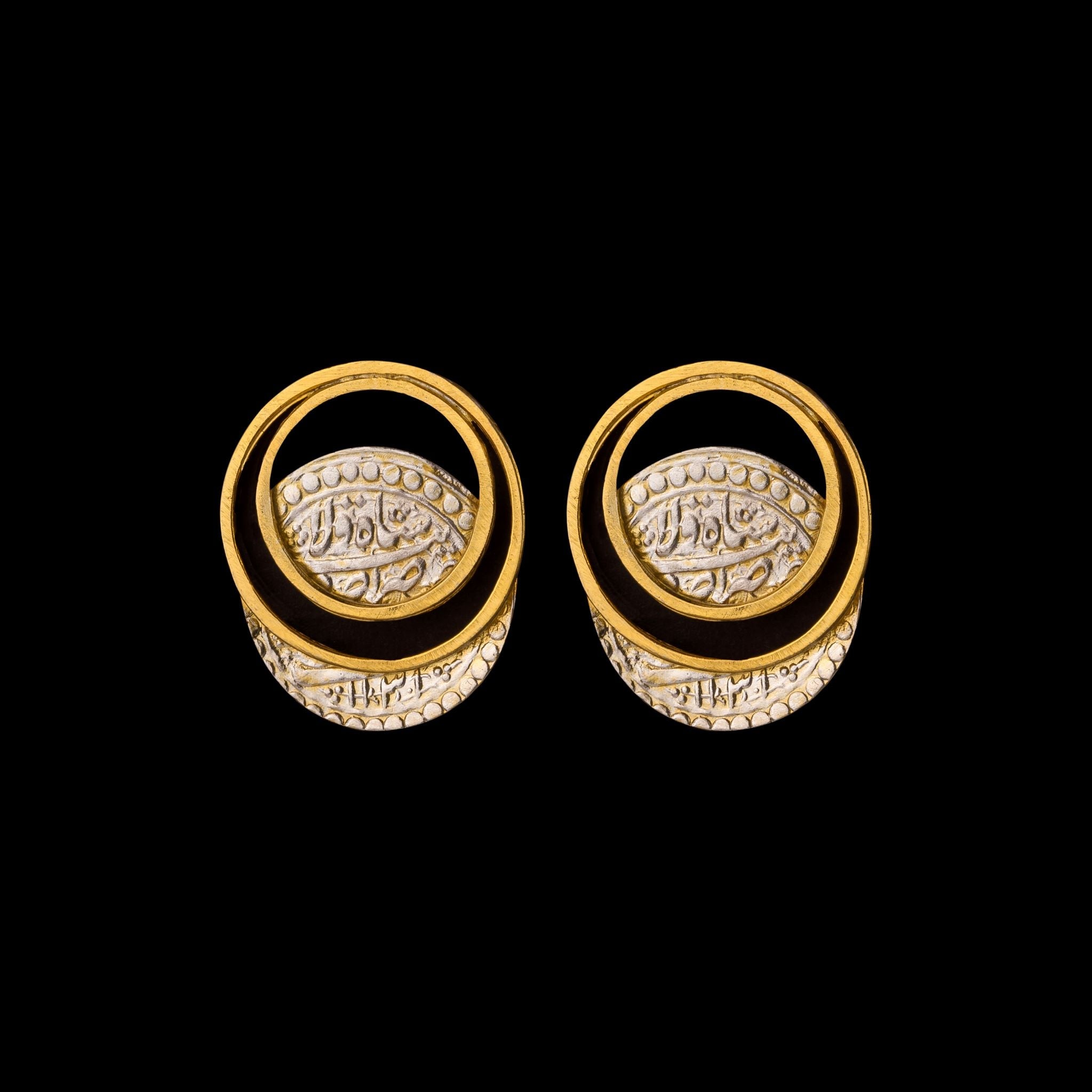 Persian Earrings-Gold Plated Silver Earrings in Persian Style:Persian Jewelry-AFRA ART GALLERY