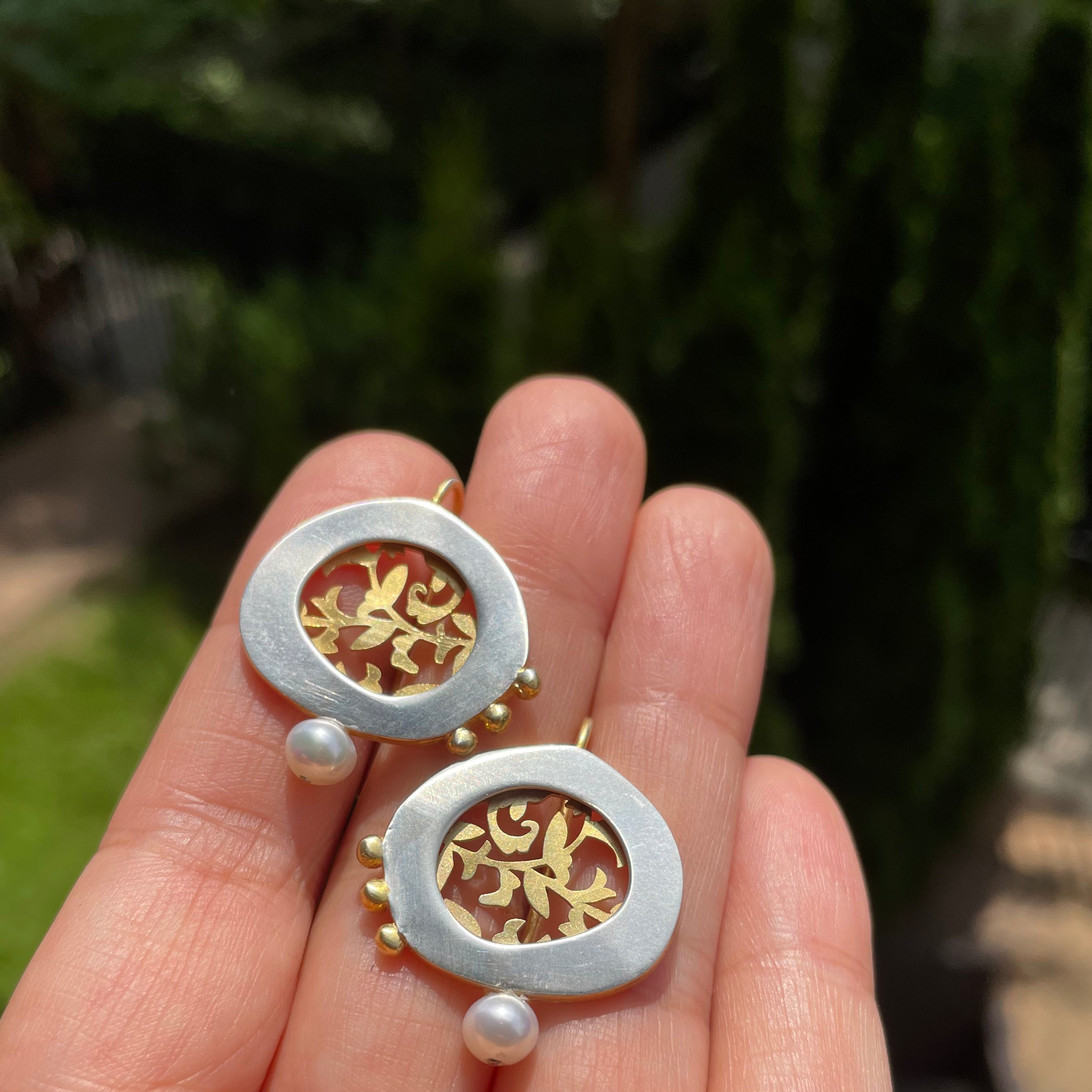Persian EarringsGold Plated Silver Earrings with flower pattern-jewellery: Persian Jewelry-AFRA ART GALLERY