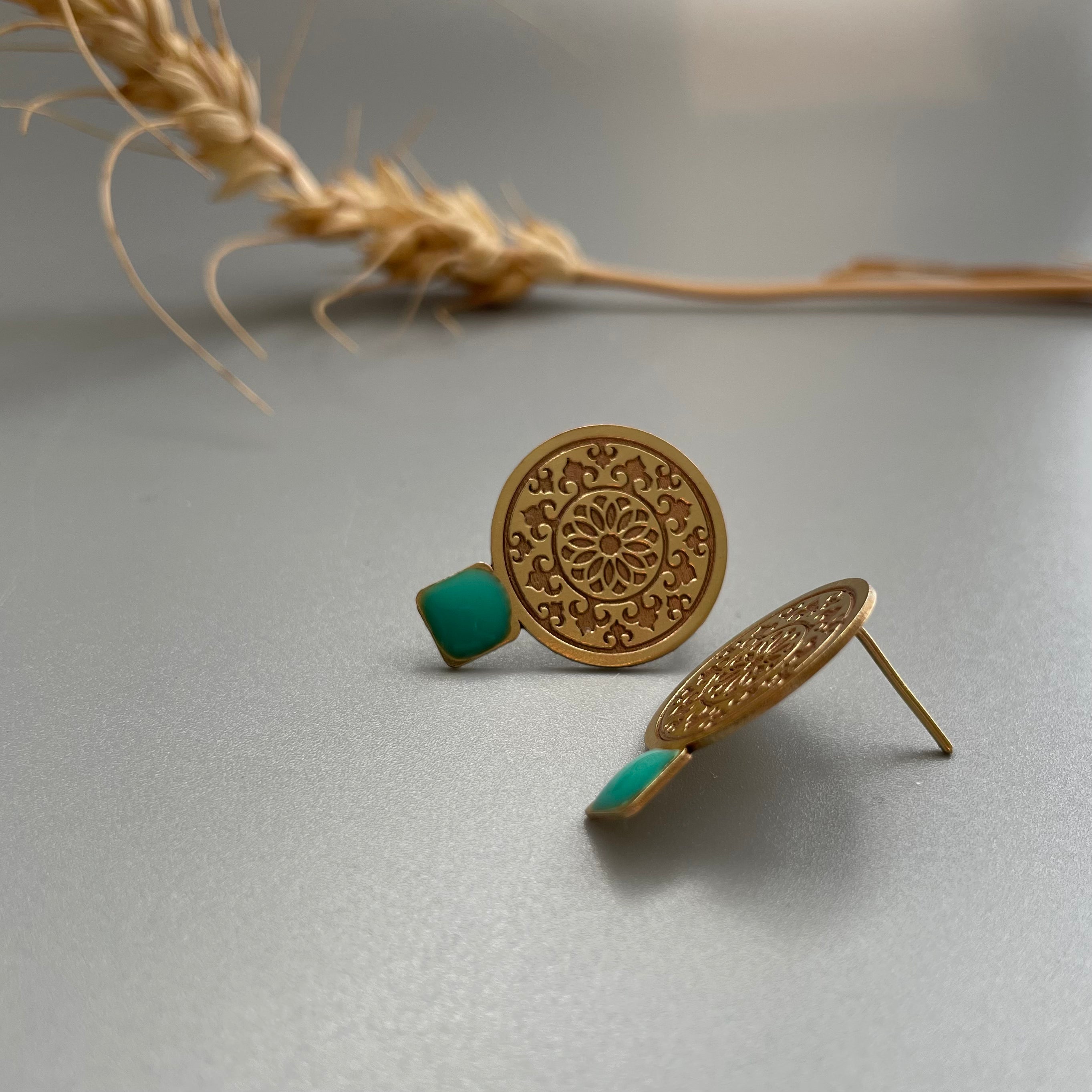 Handmade Brass Earrings with Geometric Pattern - AFRA ART GALLERY
