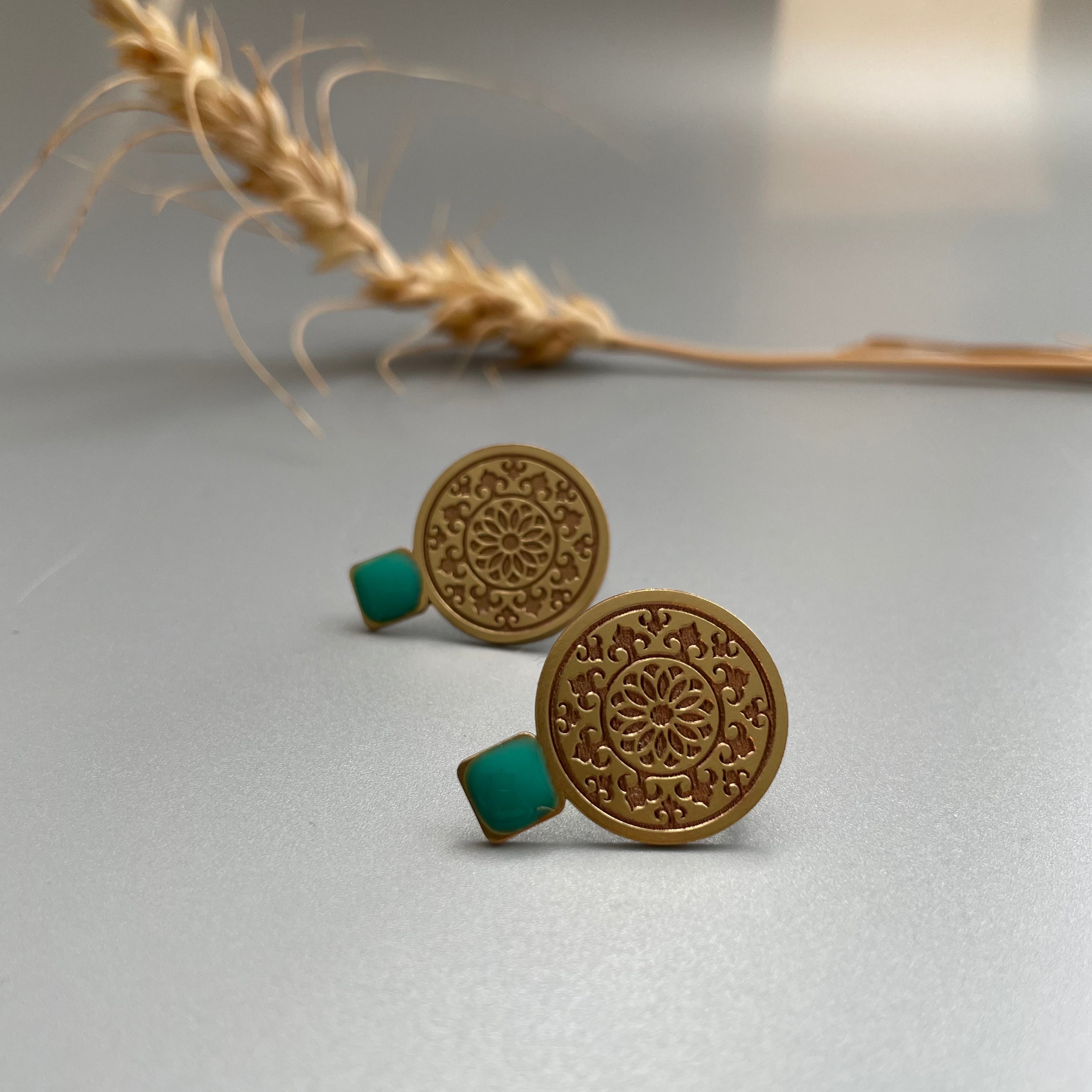 Handmade Brass Earrings with Geometric Pattern - AFRA ART GALLERY