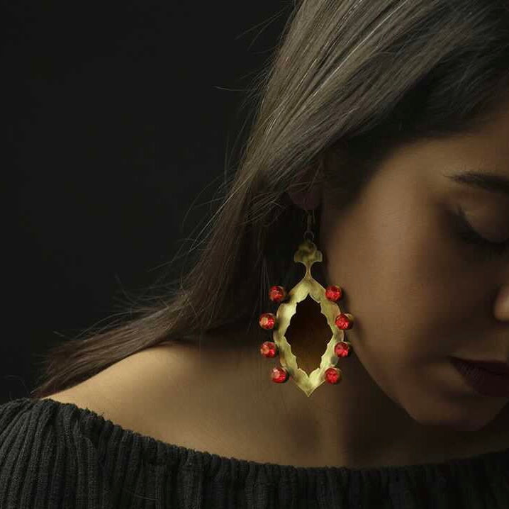 Persian Earrings-Handmade Brass Earrings with Shiny Crystal:Persian Jewelry-AFRA ART GALLERY