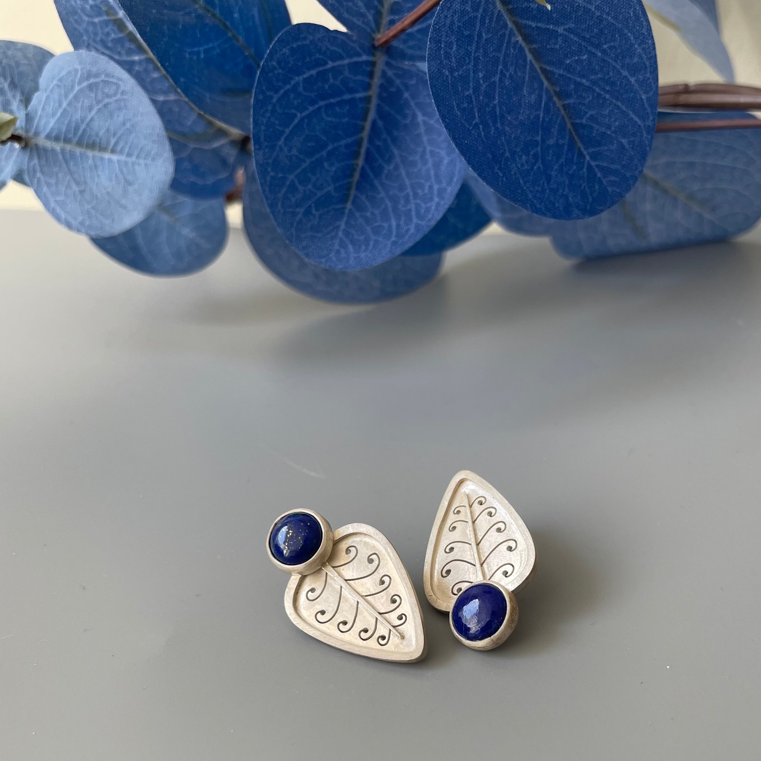 Persian Earrings-Handmade Earrings with Flower Pattern and Natural Lazuli:Persian Jewelry-AFRA ART GALLERY