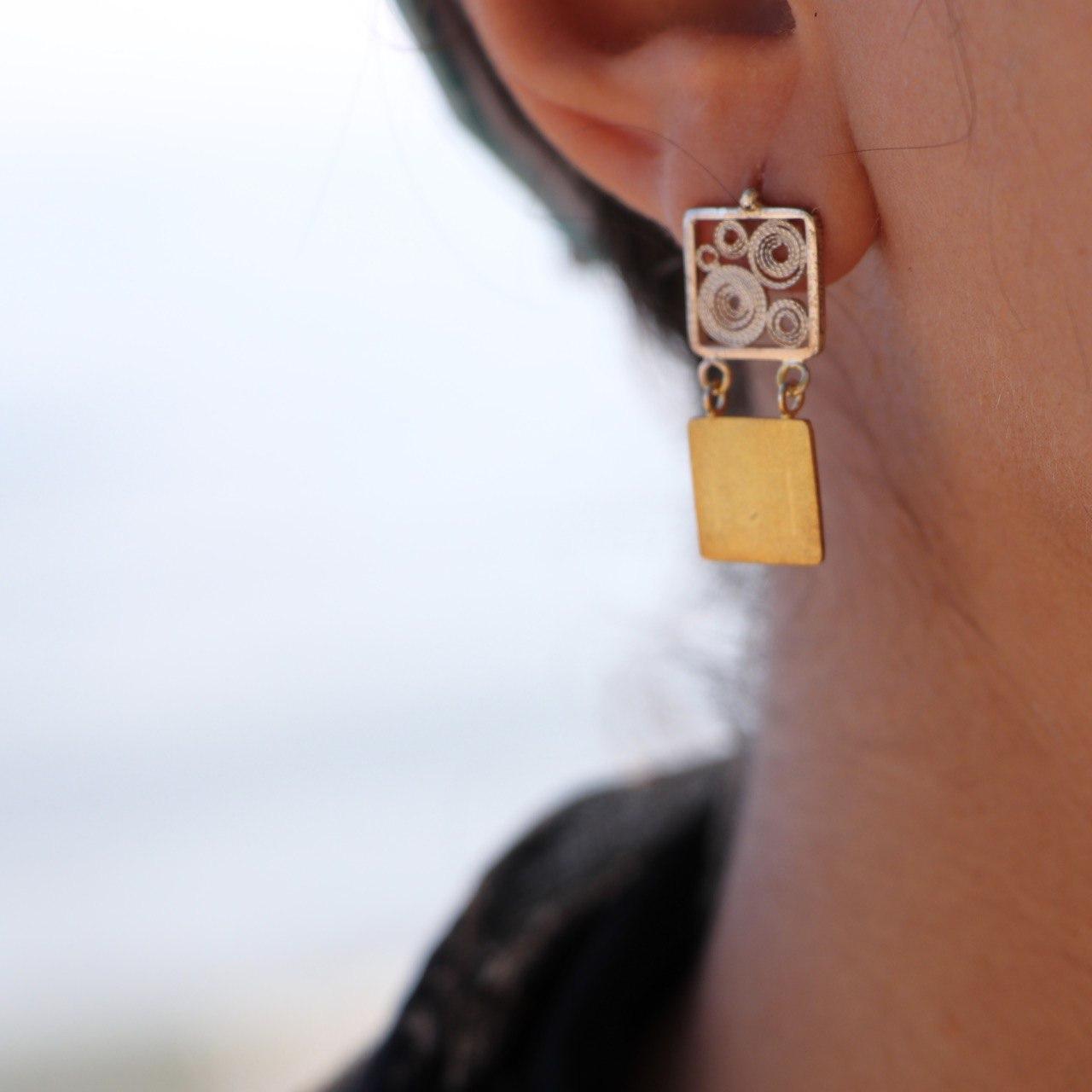 Persian Minimal Jewelry-Handmade Filigree Silver Earrings in Minimal Design:Persian Jewelry-Afra Art Gallery