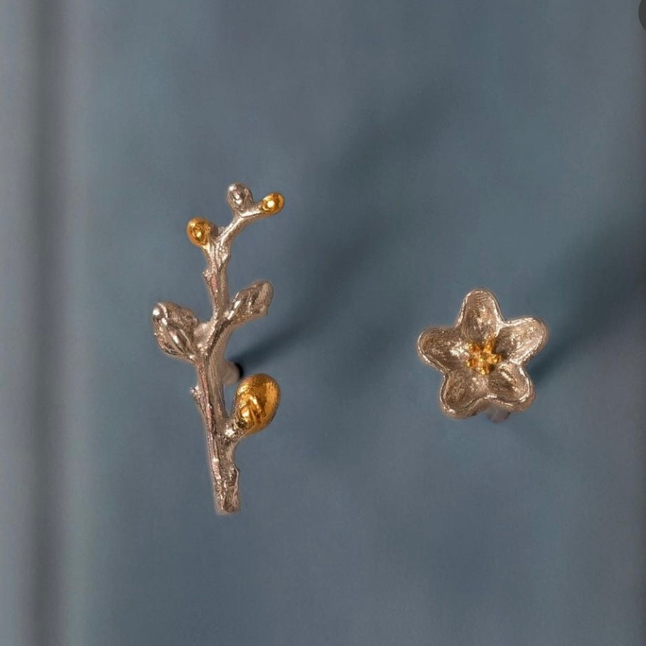Persian Earrings-Handmade Gold Plated Silver Asymmetric Tiny Earrings:Persian Jewelry-AFRA ART GALLERY