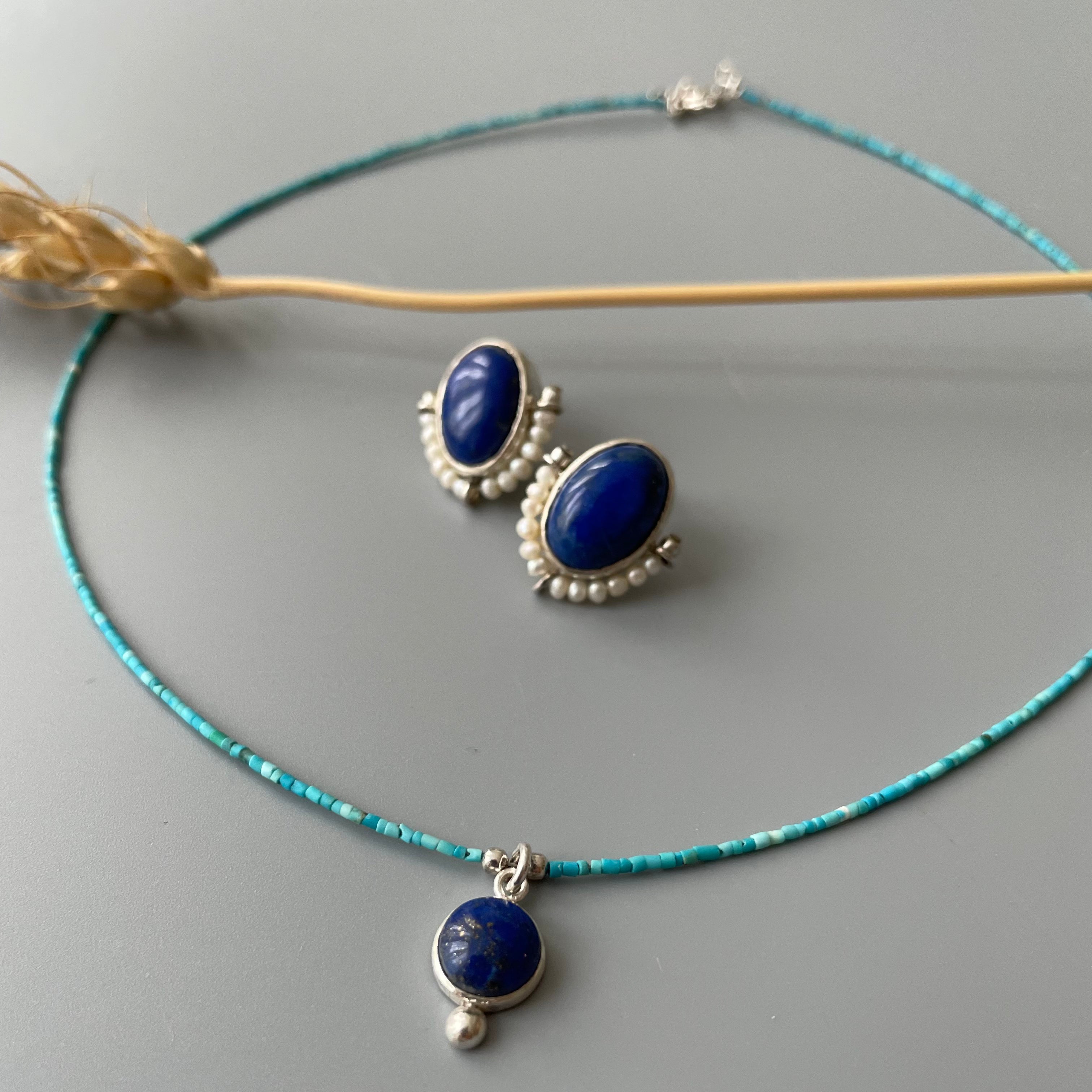 Persian Necklace Handmade Minimal Silver Set with Natural Gemstone: Persian Jewelry-AFRA ART GALLERY