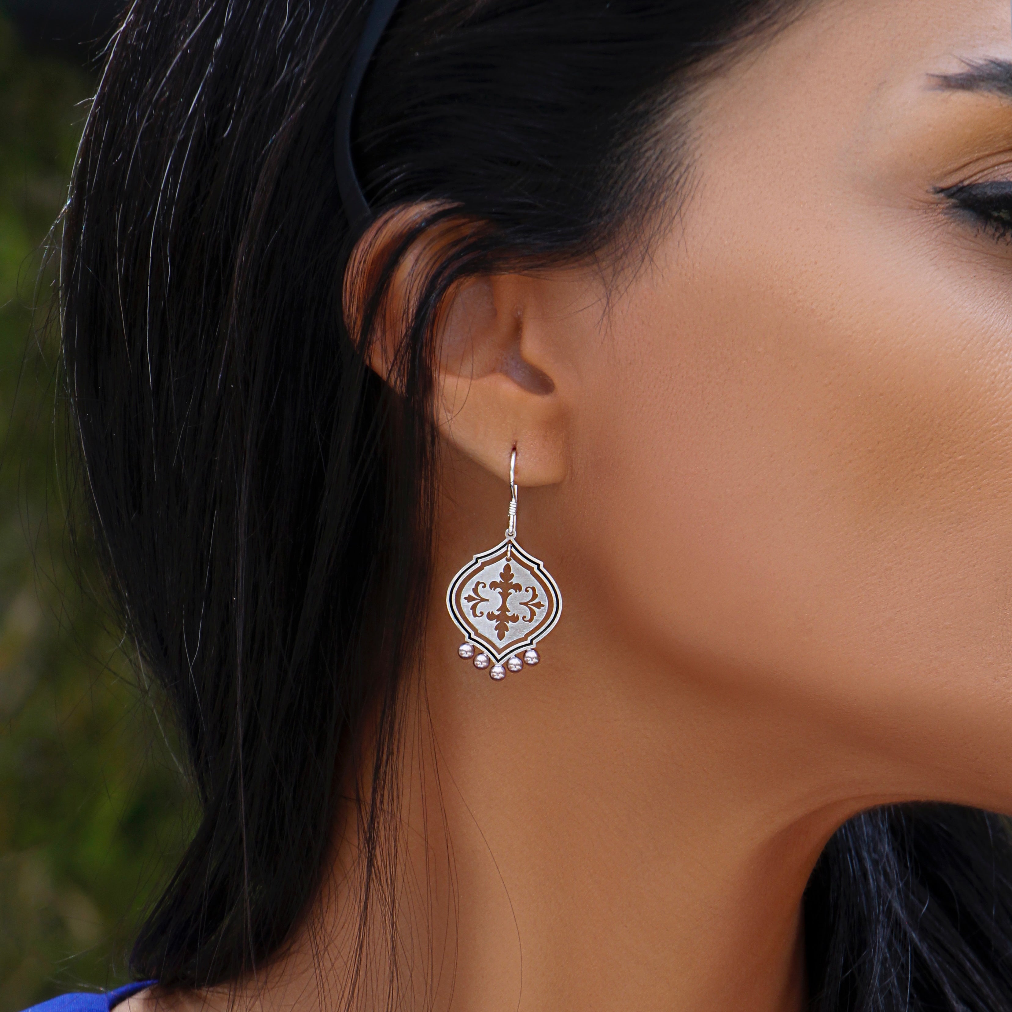 Persian Earrings-Handmade Persian Earrings with Eslimi Pattern and Pearl:Persian Jewelry-AFRA ART GALLERY
