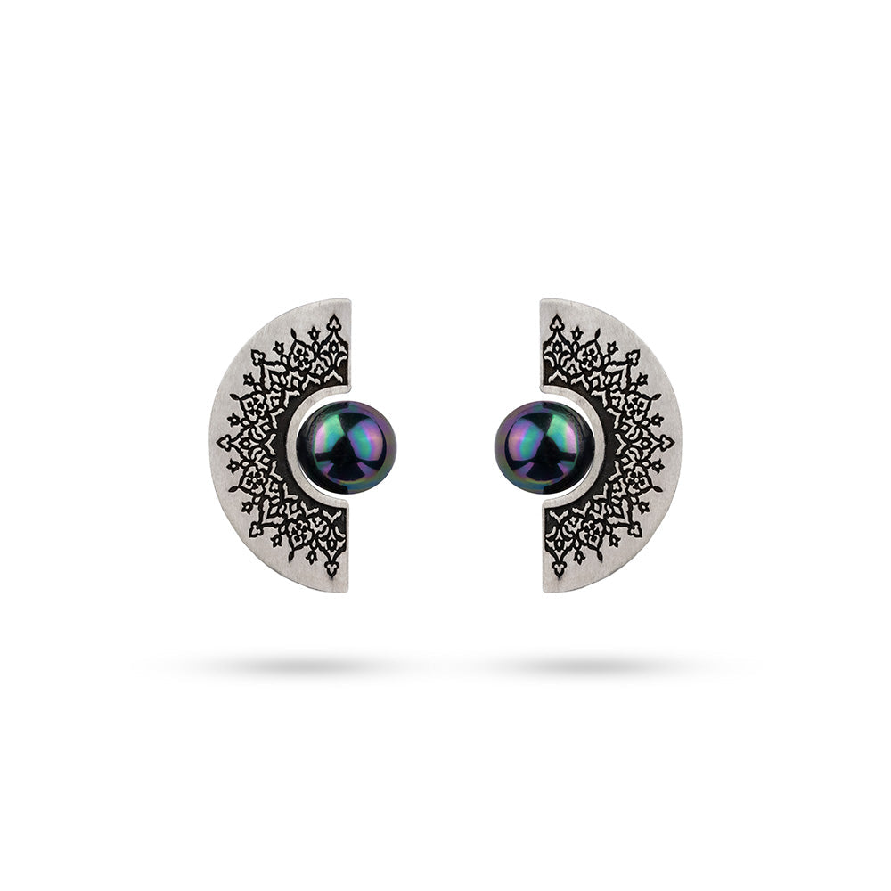Persian Earrings-Handmade Persian Minimal Earrings with Black Pearl:Persian Jewelry-AFRA ART GALLERY