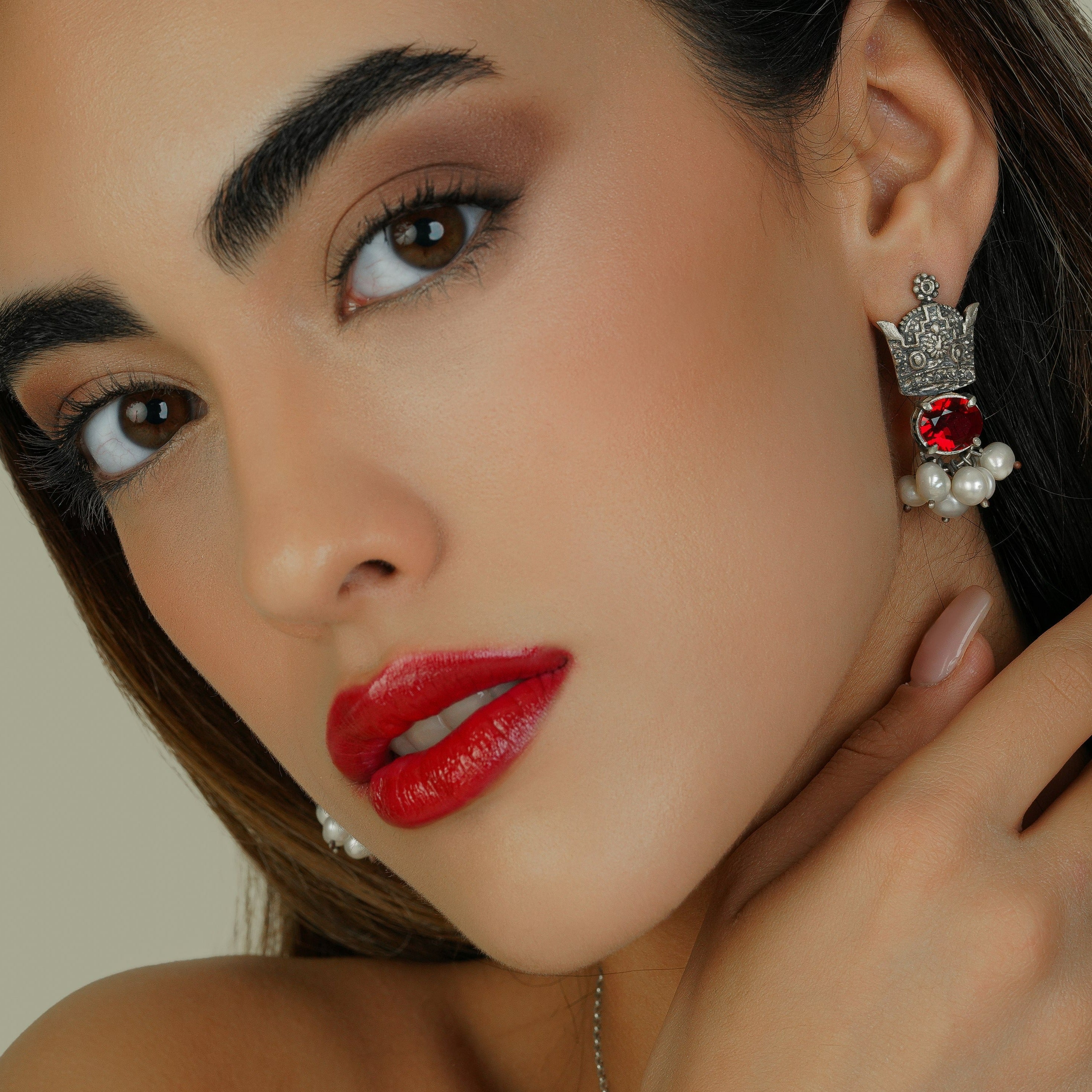 Persian Earrings-Handmade Silver Crown Earrings With Agate:Persian Jewelry-AFRA ART GALLERY