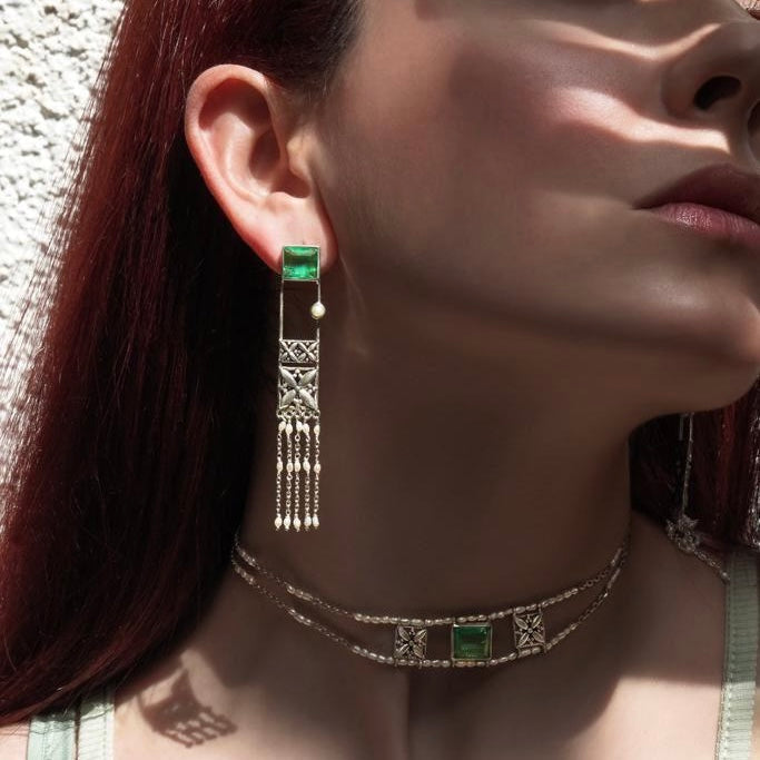 Persian Earrings-Handmade Silver Drop Earrings with Gemstone:Persian Jewelry-AFRA ART GALLERY