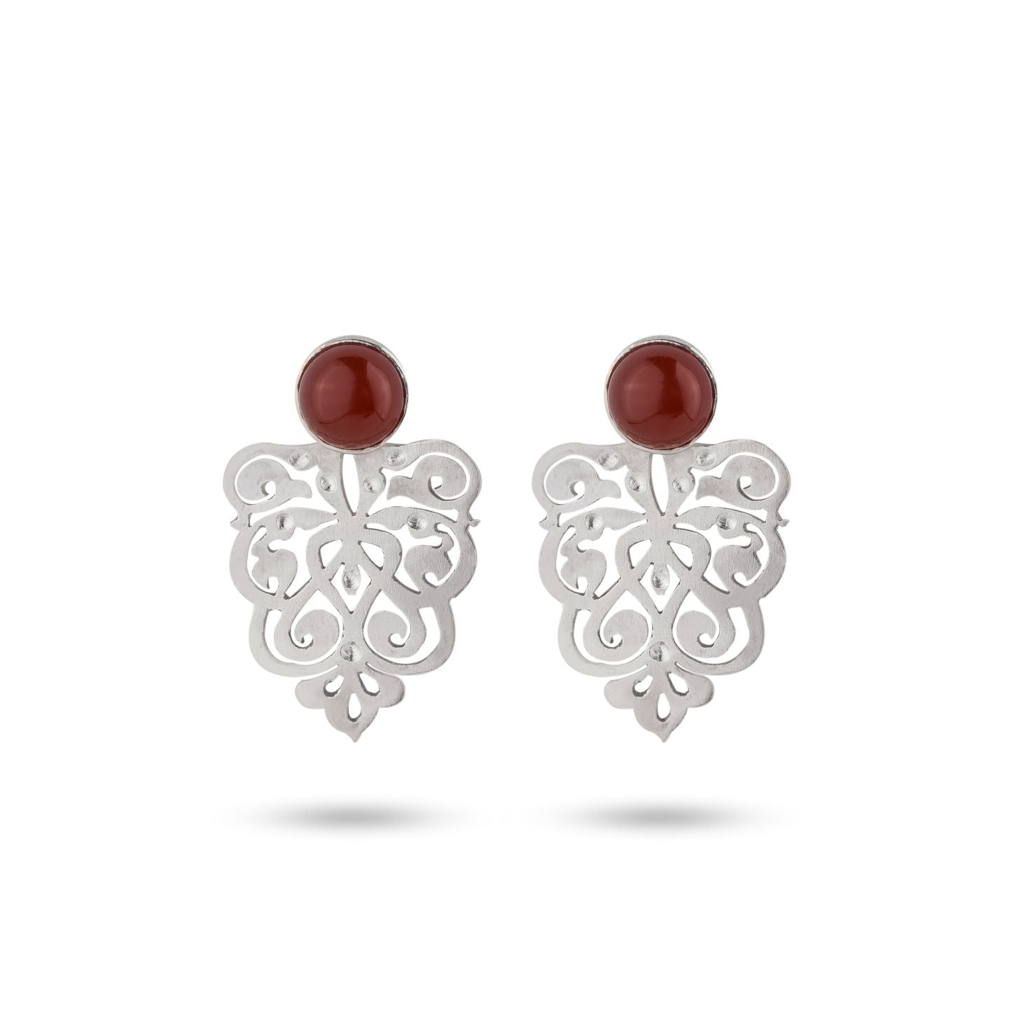 Persian Earrings-Handmade Silver Earrings with Persian Eslimi Pattern and Agate:Persian Jewelry-AFRA ART GALLERY