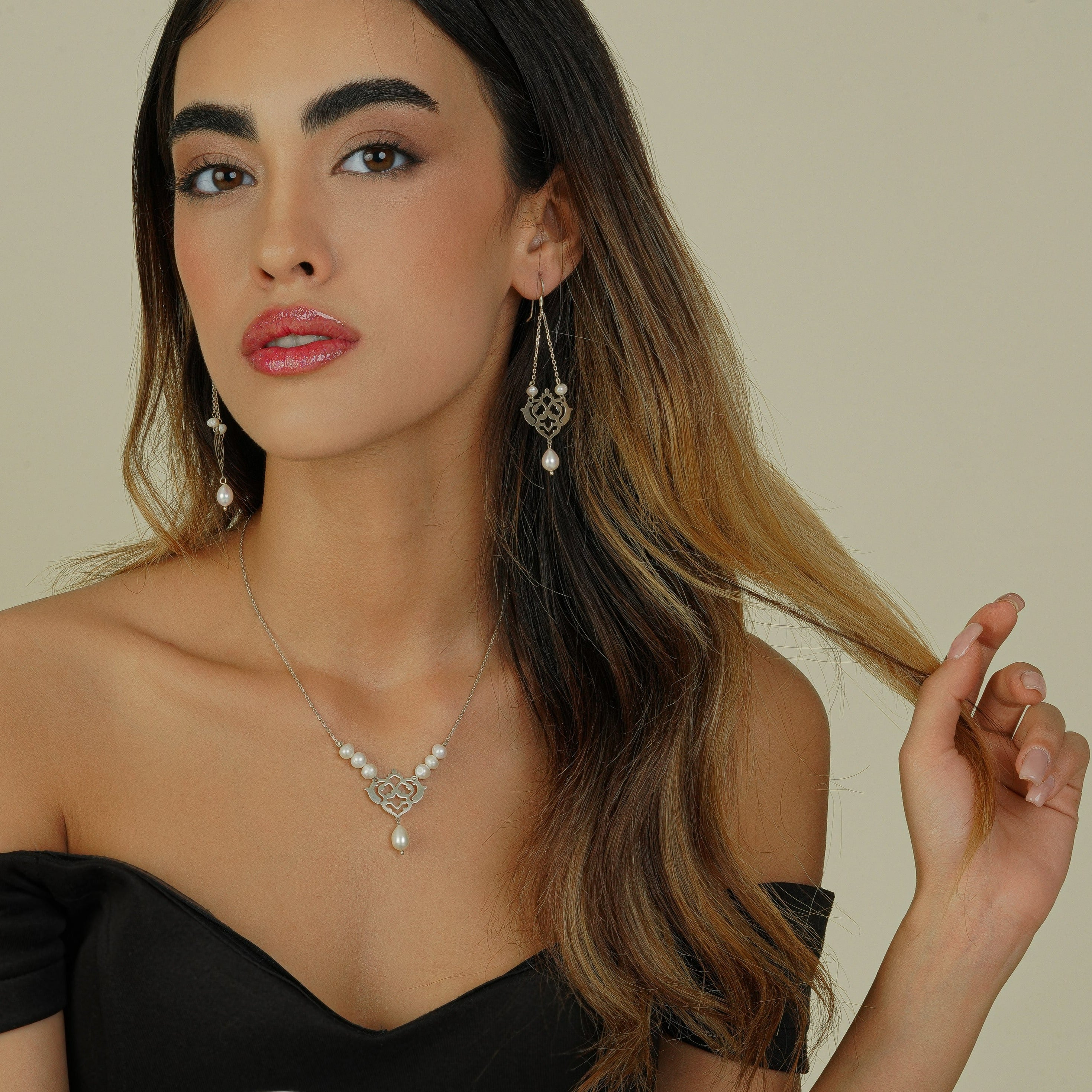 Persian Necklace Handmade Silver Set in Eslimi Design: Persian Jewelry-AFRA ART GALLERY