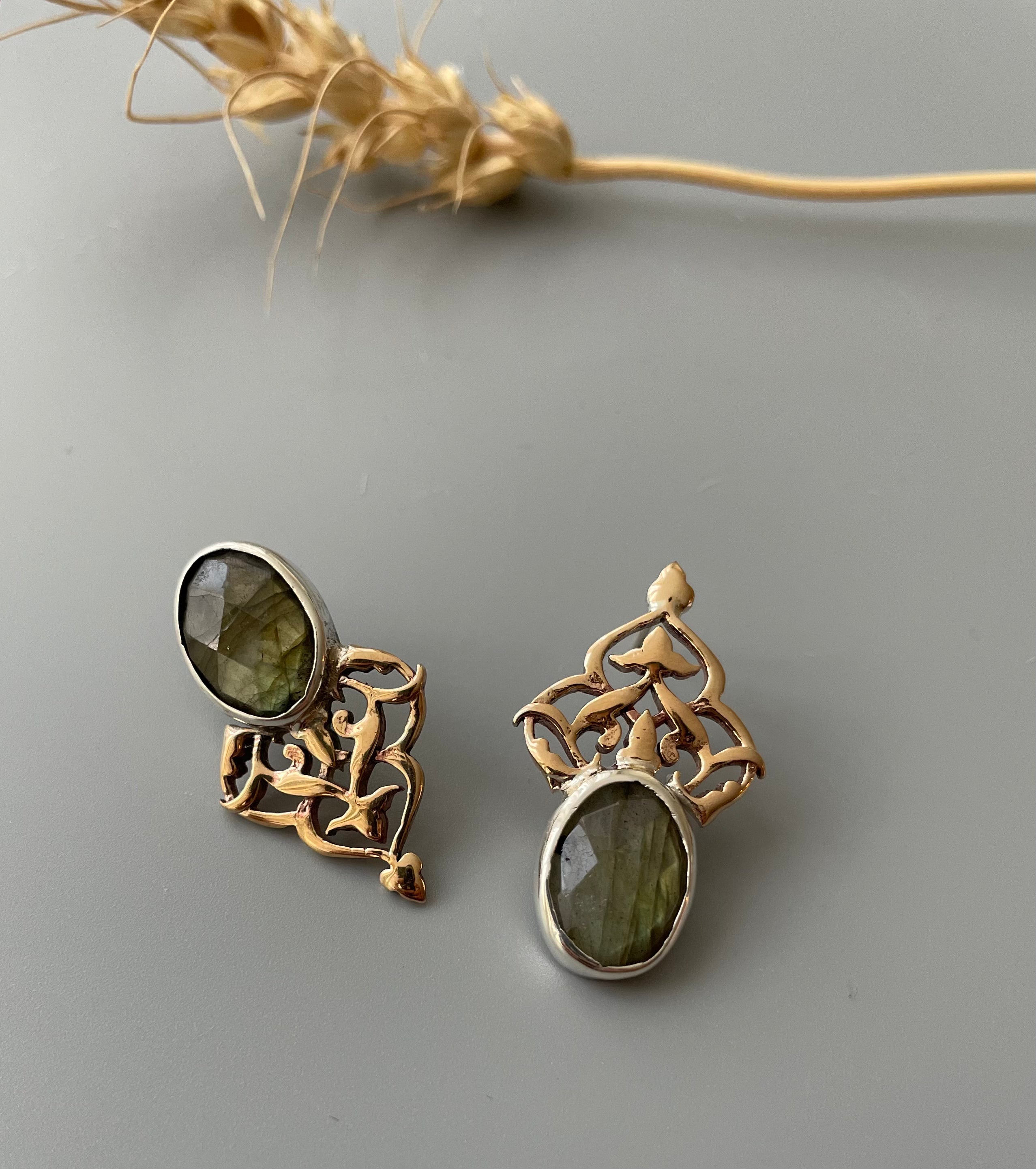 Persian EarringsHandmade Stud Earrings with Labradorite:Persian Jewelry-AFRA ART GALLERY