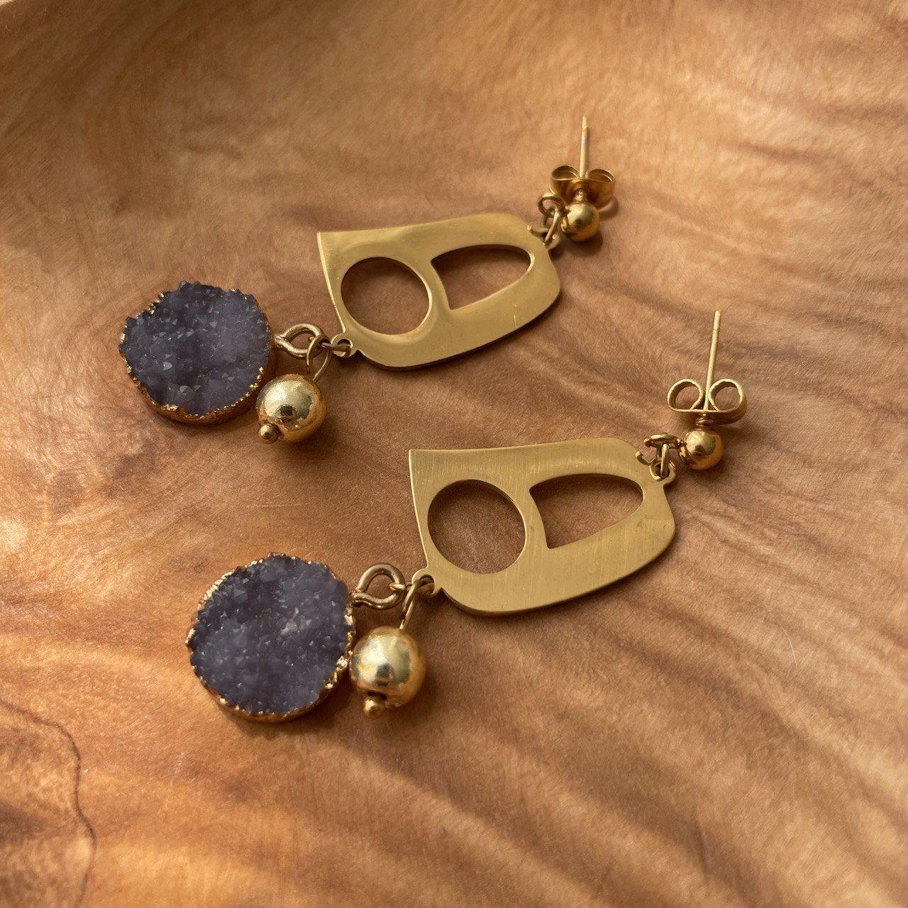 Persian Earrings-Persian Earring with Druzy Stone and Typography: Persian Jewelry-AFRA ART GALLERY