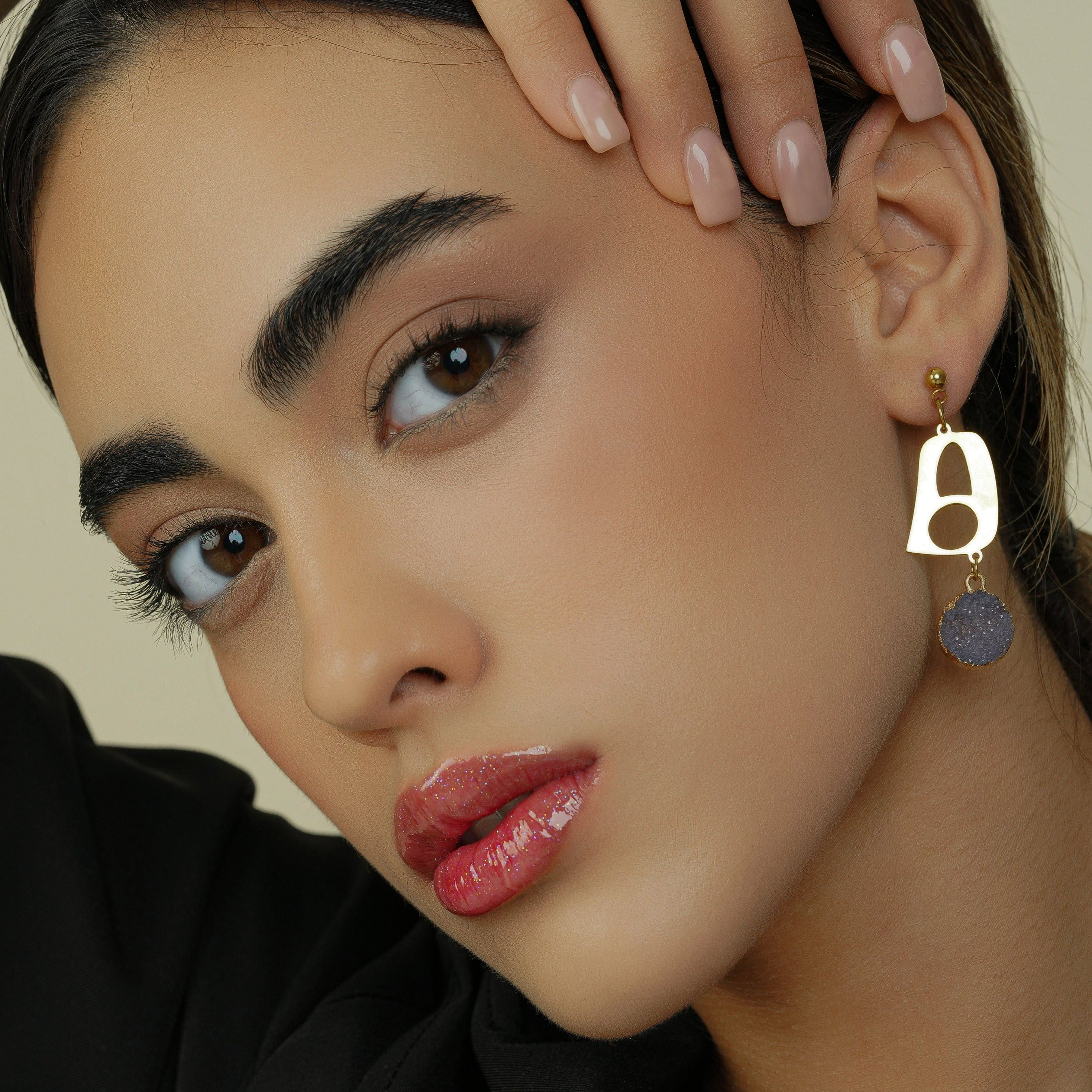 Persian Calligraphy Jewelry-Persian Earring with Druzy Stone and Typography: Persian Jewelry-AFRA ART GALLERY