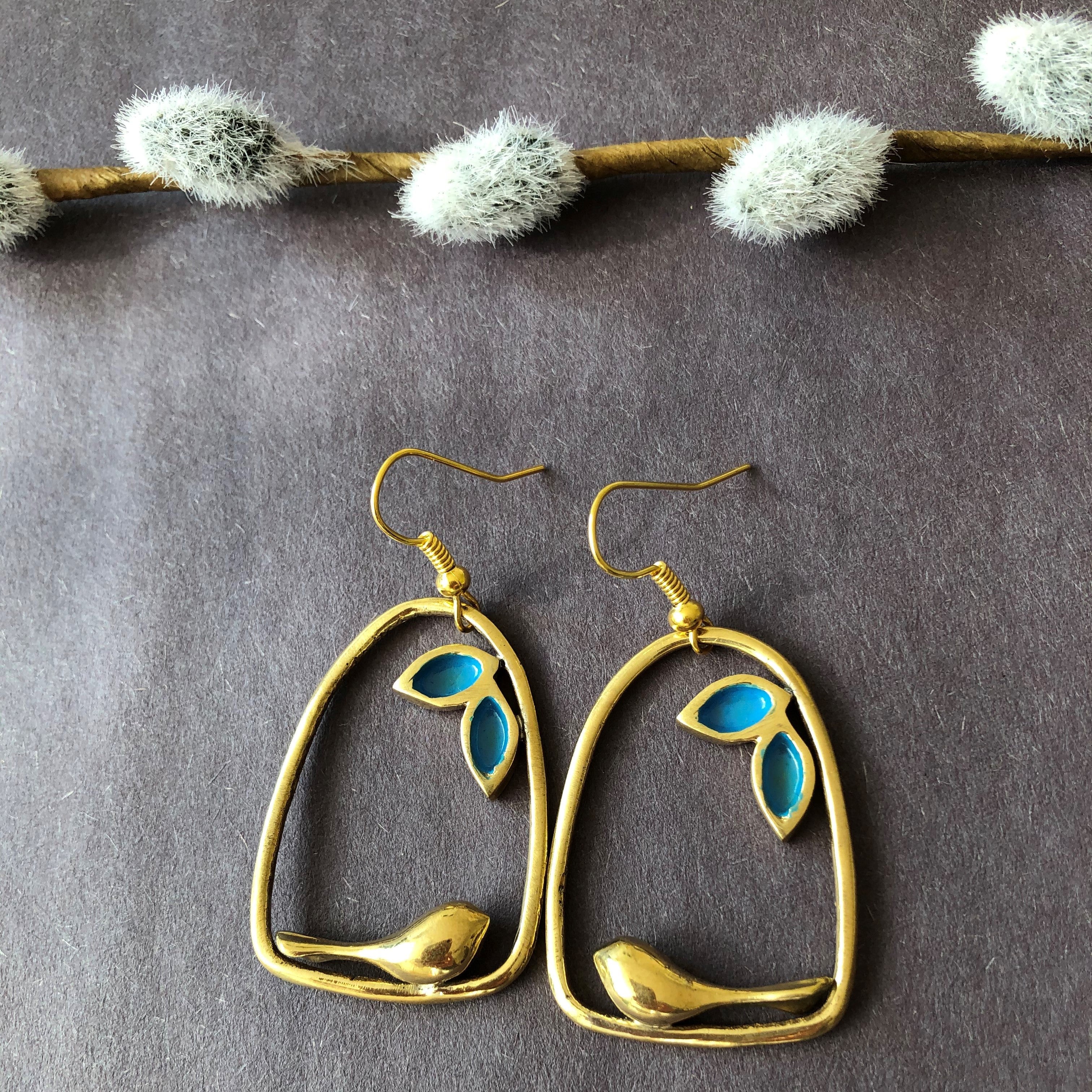 Persian Earrings-Persian Handmade Brass Earrings with Bird-: Persian Jewelry-Afra Art Gallery