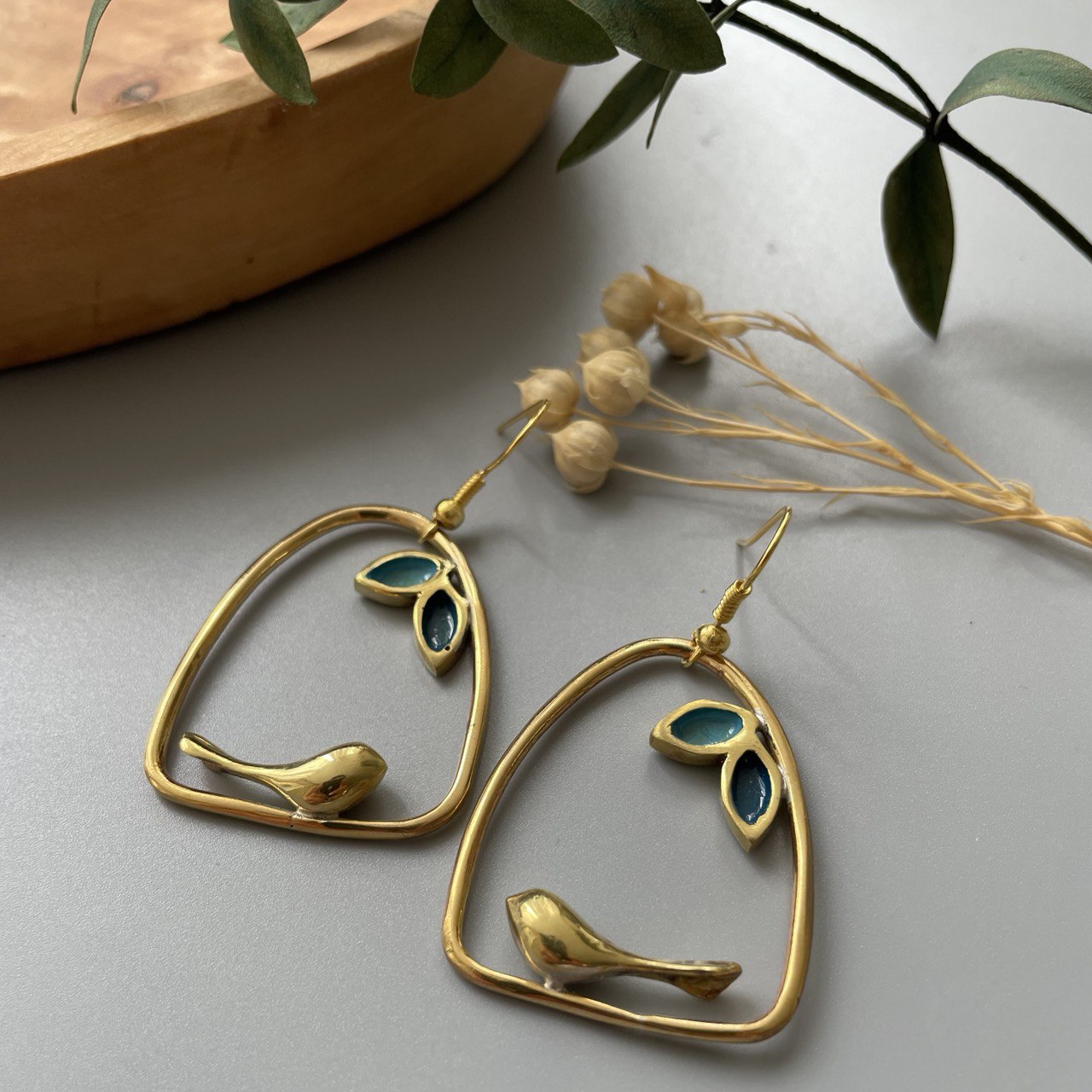 Persian Earrings-Persian Handmade Brass Earrings with Bird: Persian Jewelry-AFRA ART GALLERY