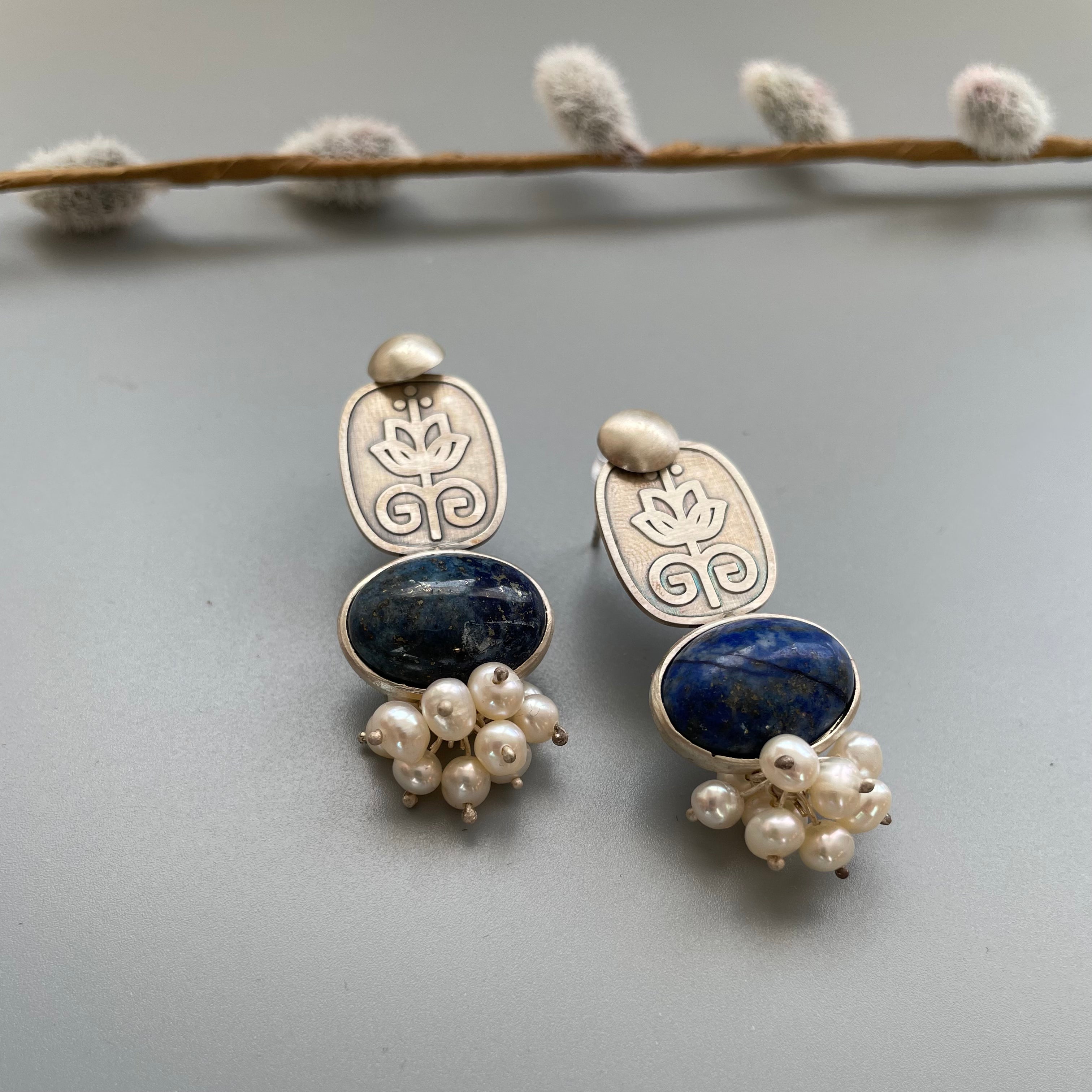 Persian EarringsPersian Silver Earrings with Lapis Lazuli-jewellery: Persian Jewelry-AFRA ART GALLERY