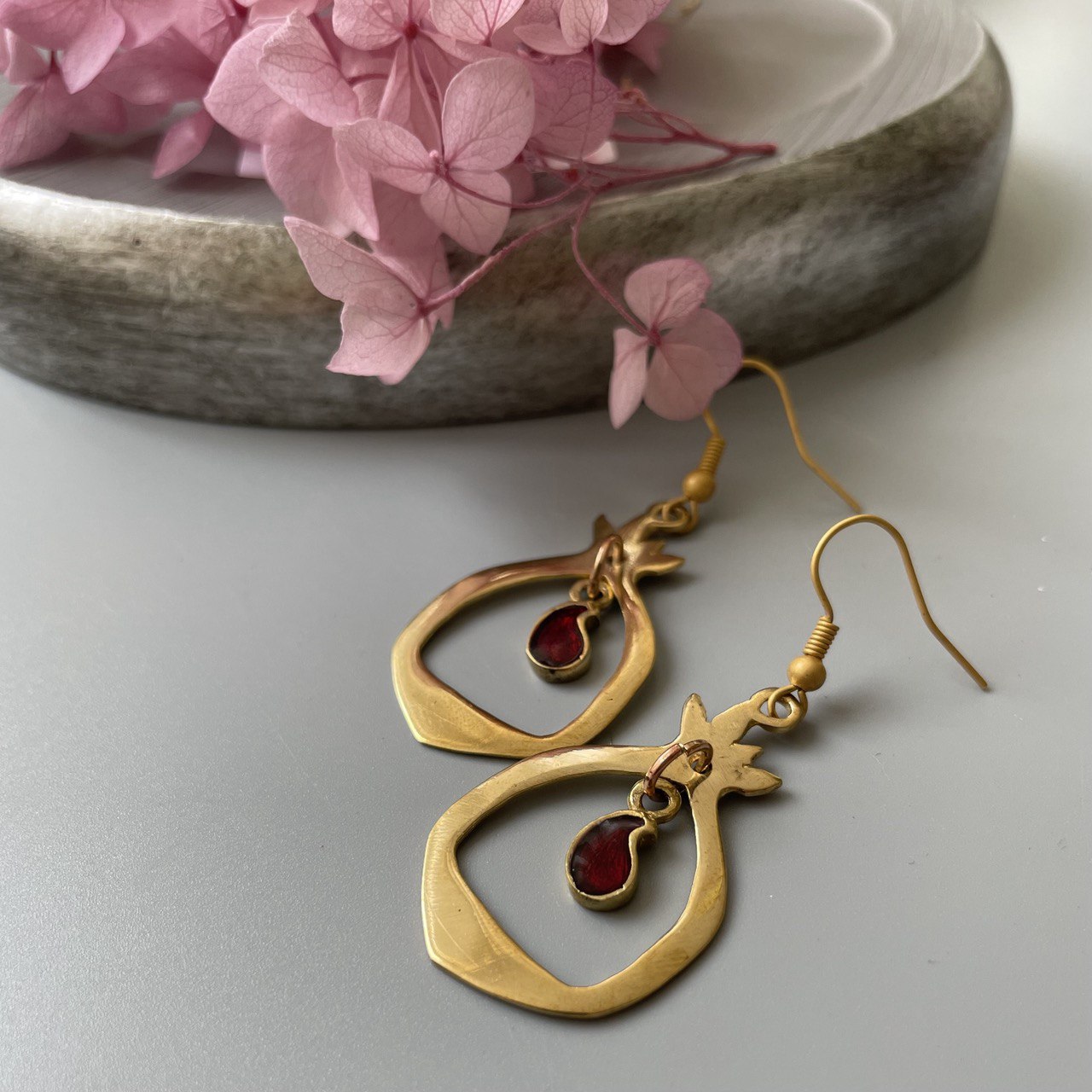Persian Earrings-Pomegranate, Paisley Earrings with Red Enamel: Persian Jewelry-AFRA ART GALLERY