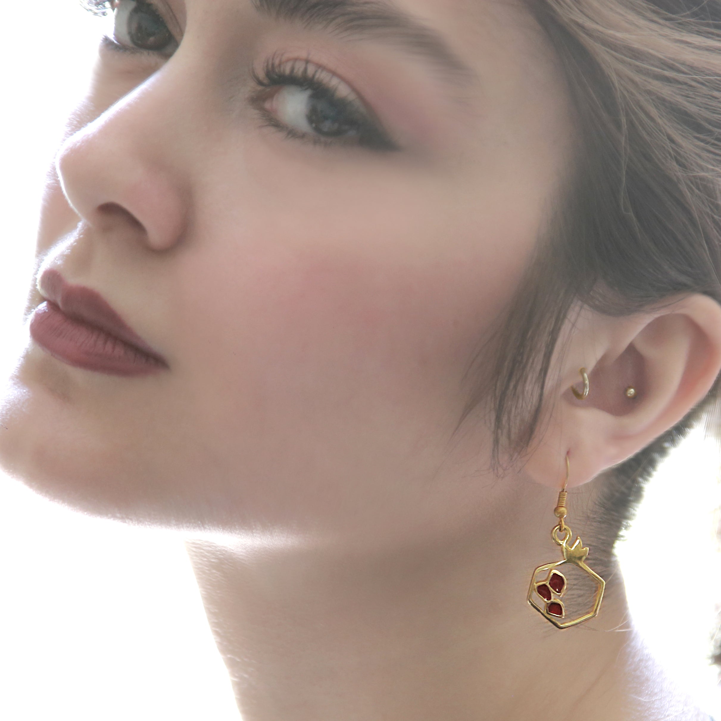 Persian EarringsPomegranate Shaped Brass Earrings with Red Enamel:Persian Jewelry-AFRA ART GALLERY