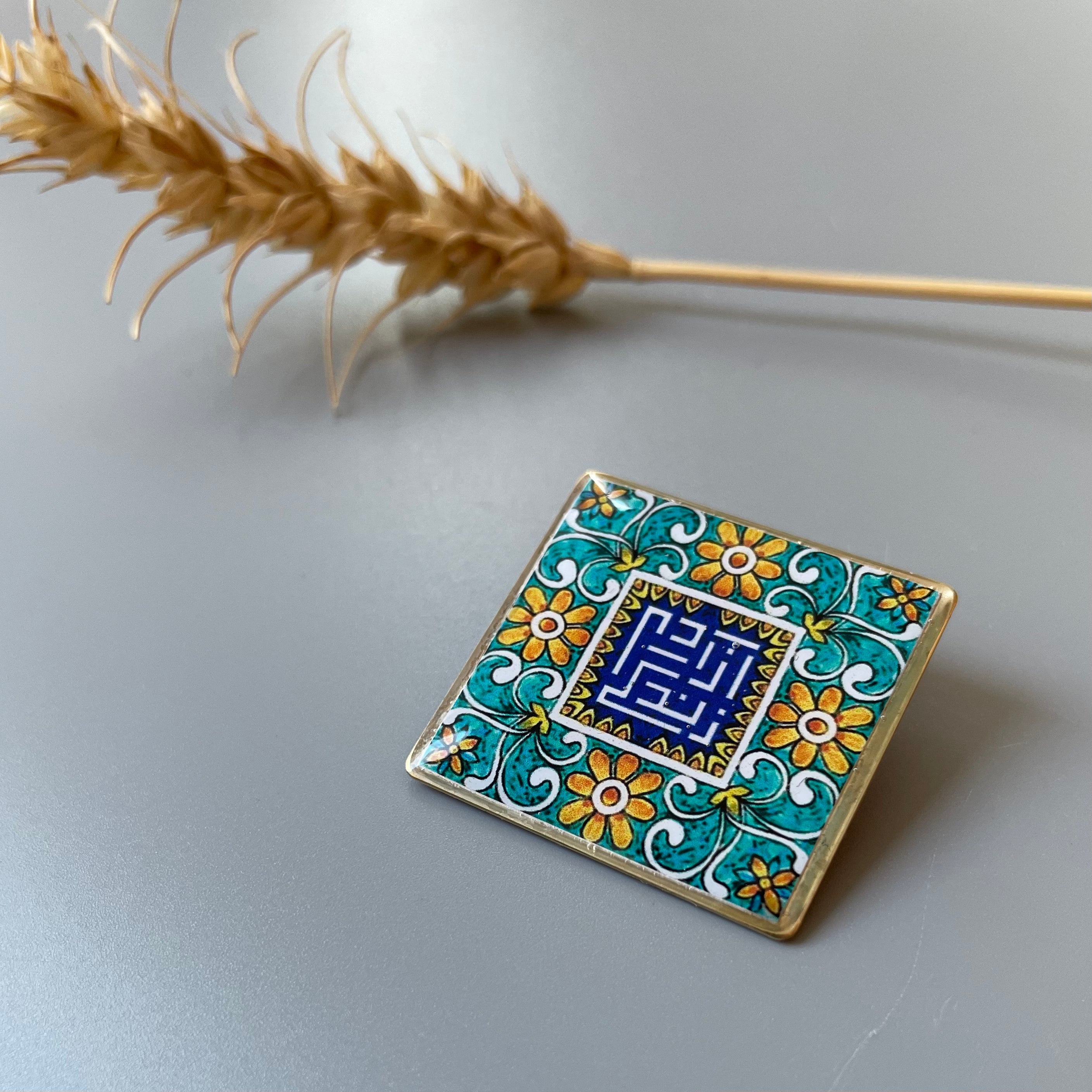Persian Earrings-Symbolic Square Brooch with " Woman Life Freedom" Slogan:Persian Jewelry-AFRA ART GALLERY