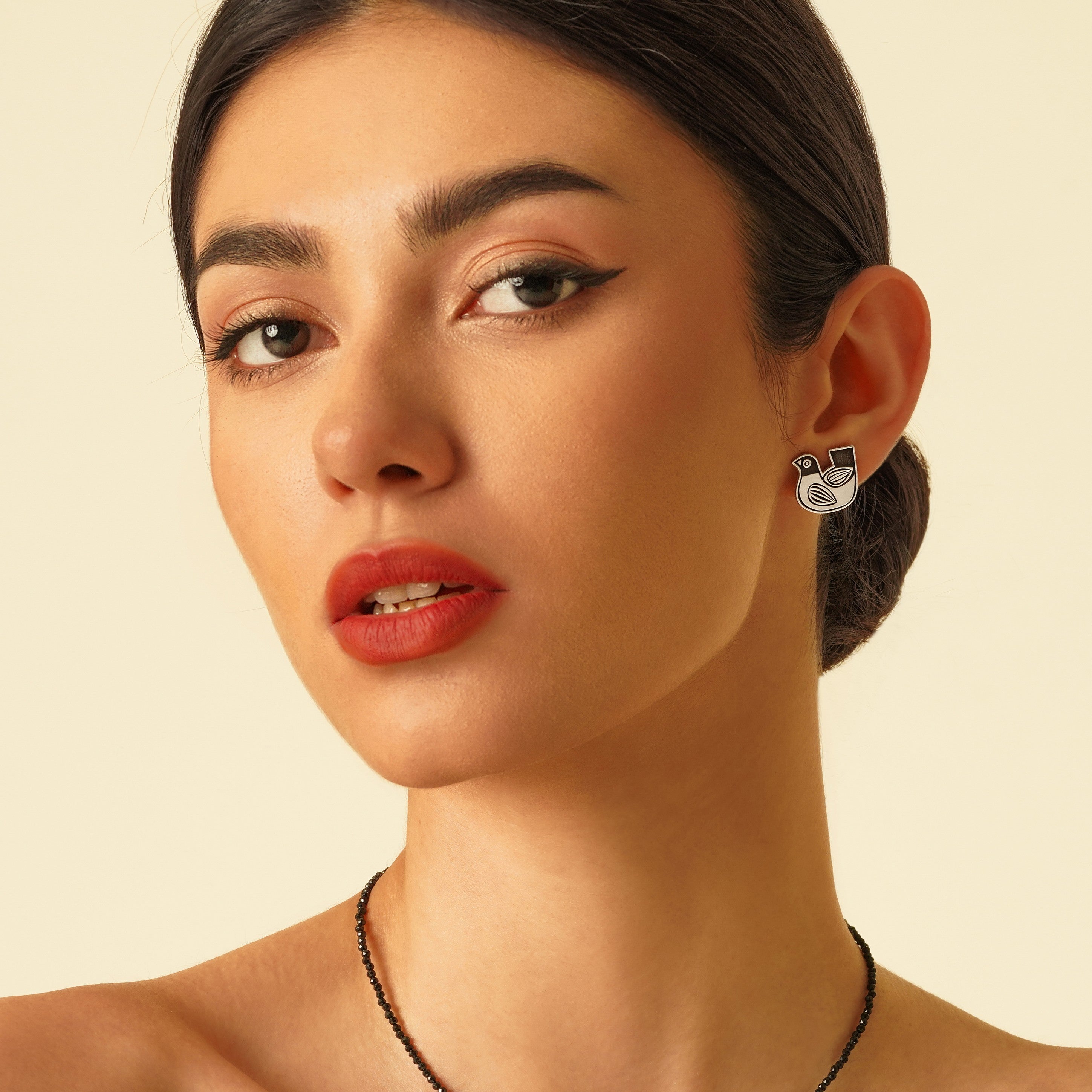 Handmade Bird Silver Earrings With Minimal Design and Engraving